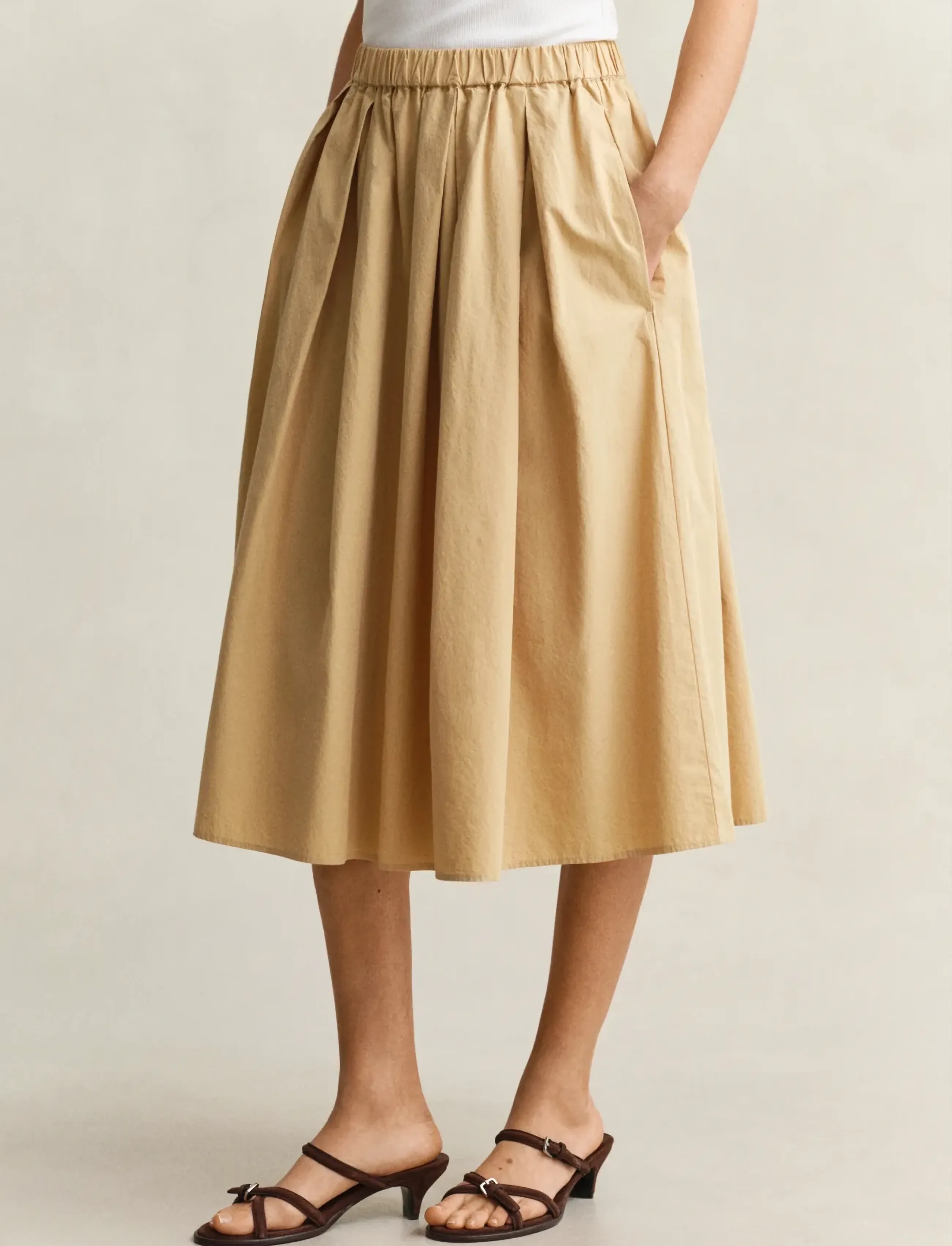 Gant - POPLIN PULL ON MIDI SKIRT - plisserade kjolar - warm beige - 3
