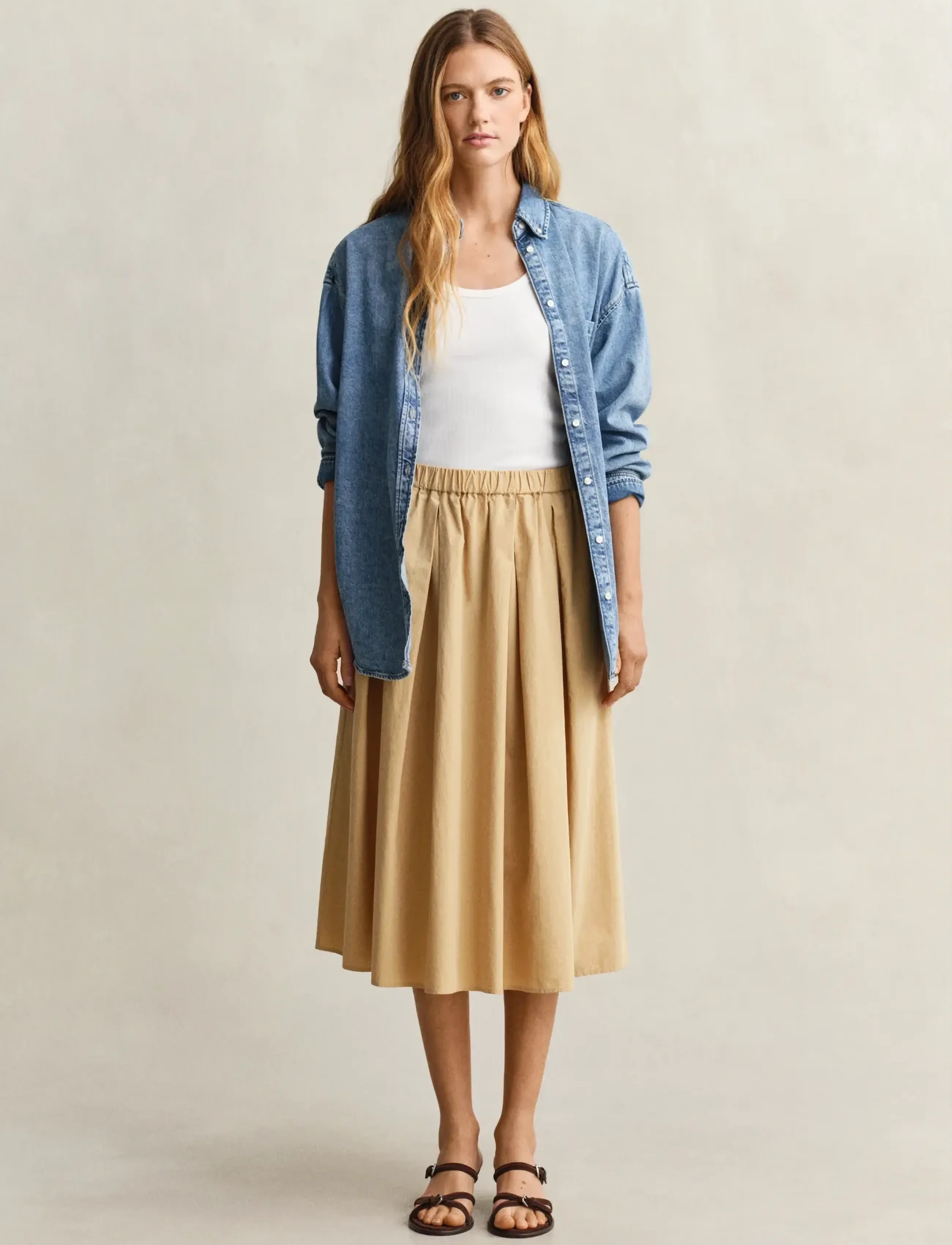 Gant - POPLIN PULL ON MIDI SKIRT - plisserade kjolar - warm beige - 4
