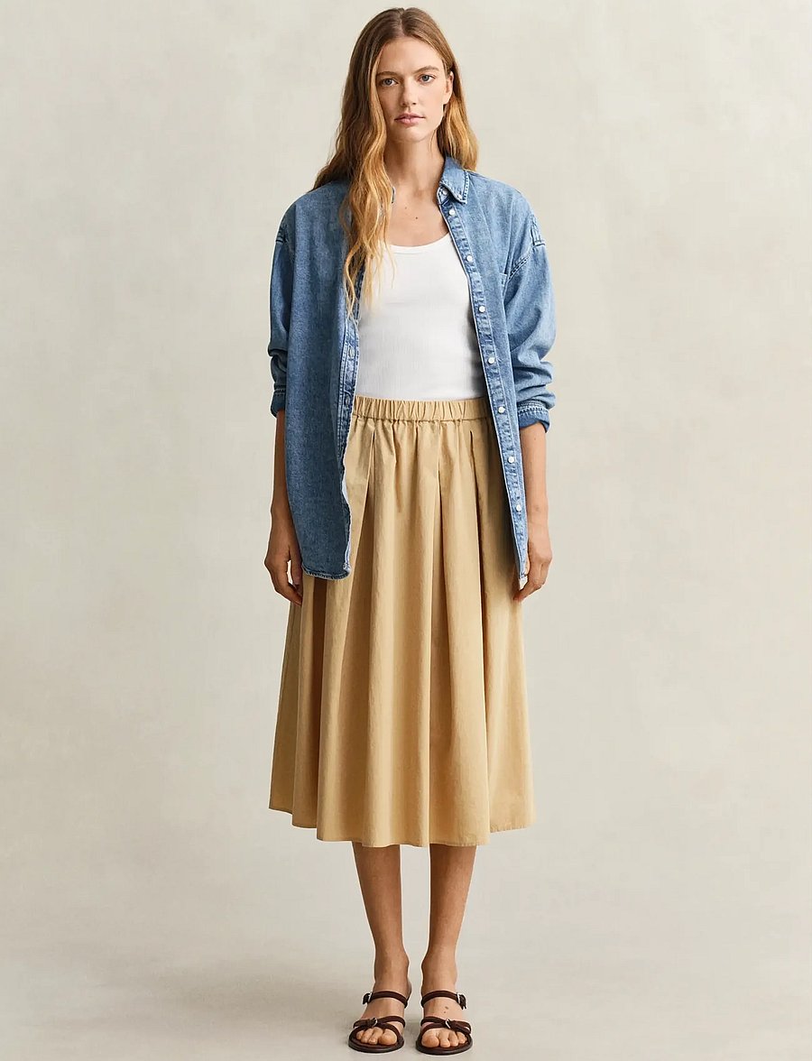 Gant - POPLIN PULL ON MIDI SKIRT - faltenröcke - warm beige - 4