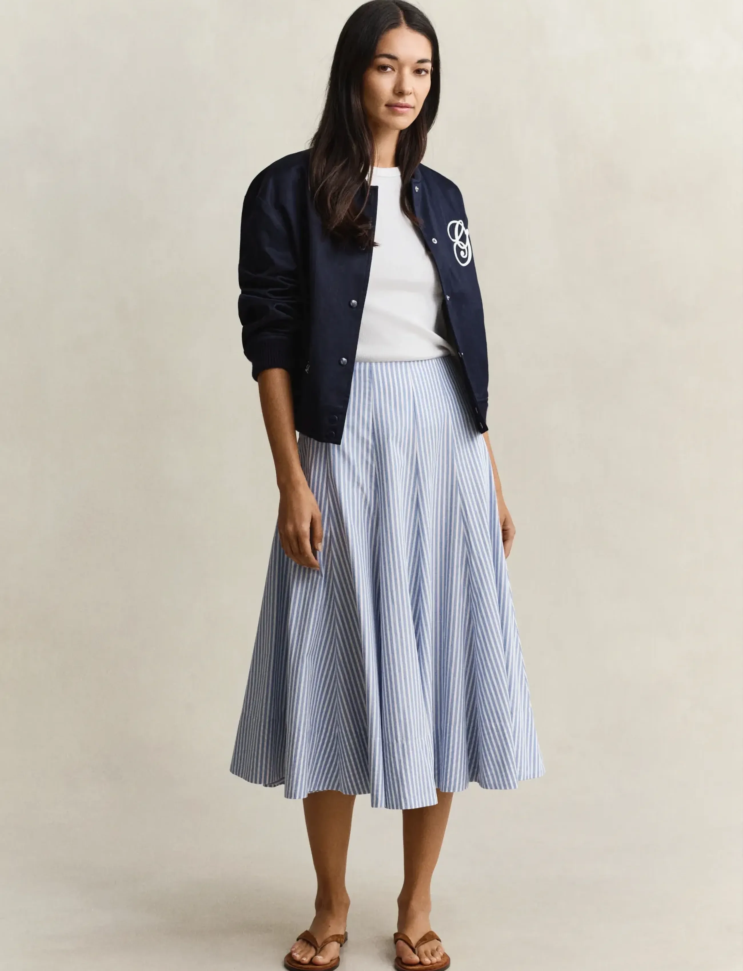 Gant - STRIPE CTN PANEL MIDI SKIRT - midi nederdele - hydrangea blue - 4