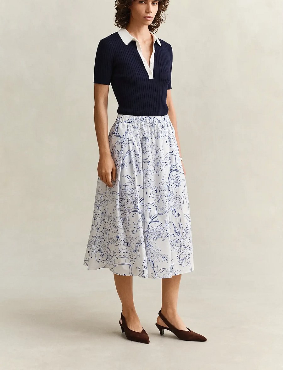 Gant - FLORAL PRINT PULL ON SKIRT - jupes midi - white - 0