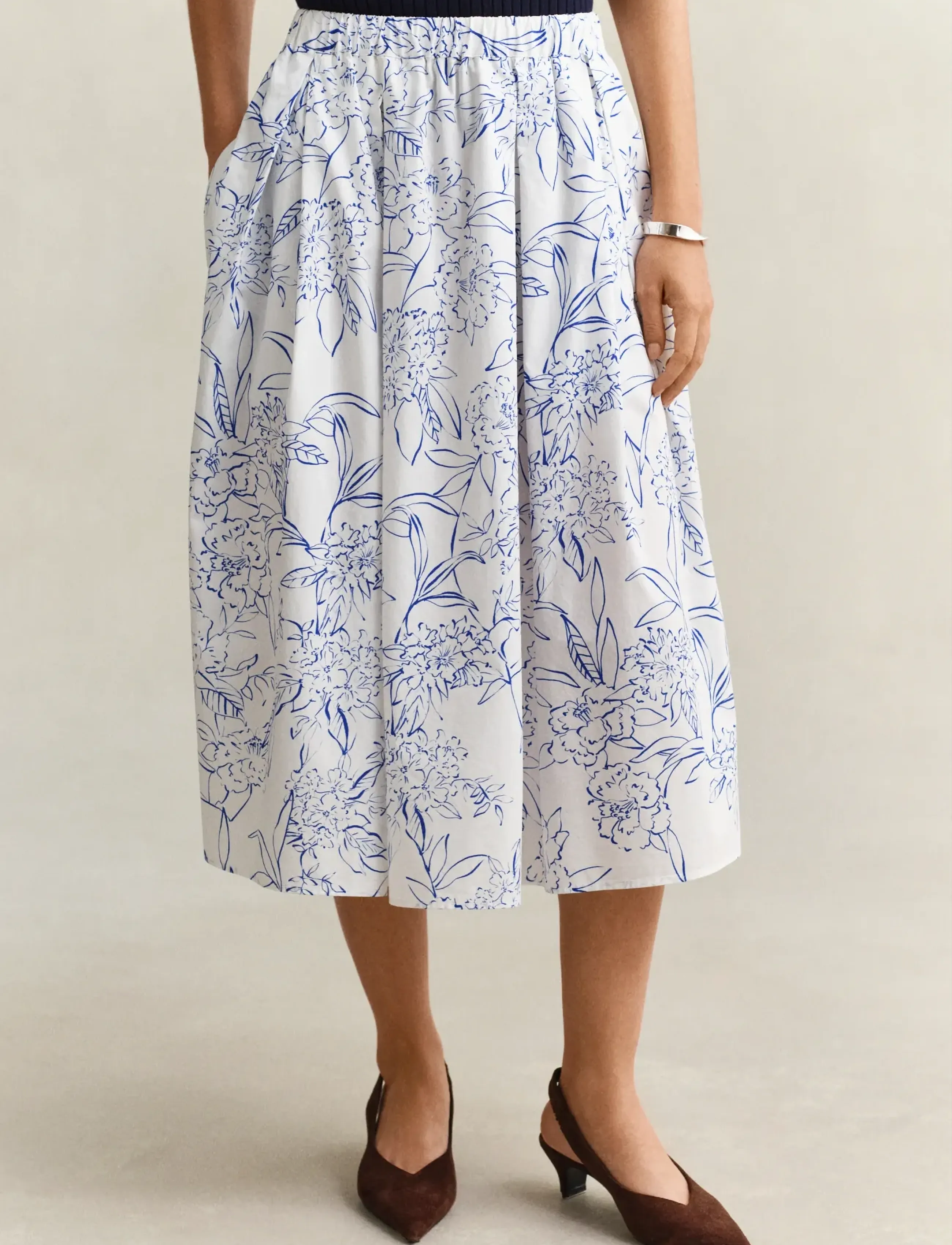 Gant - FLORAL PRINT PULL ON SKIRT - midiseelikud - white - 3