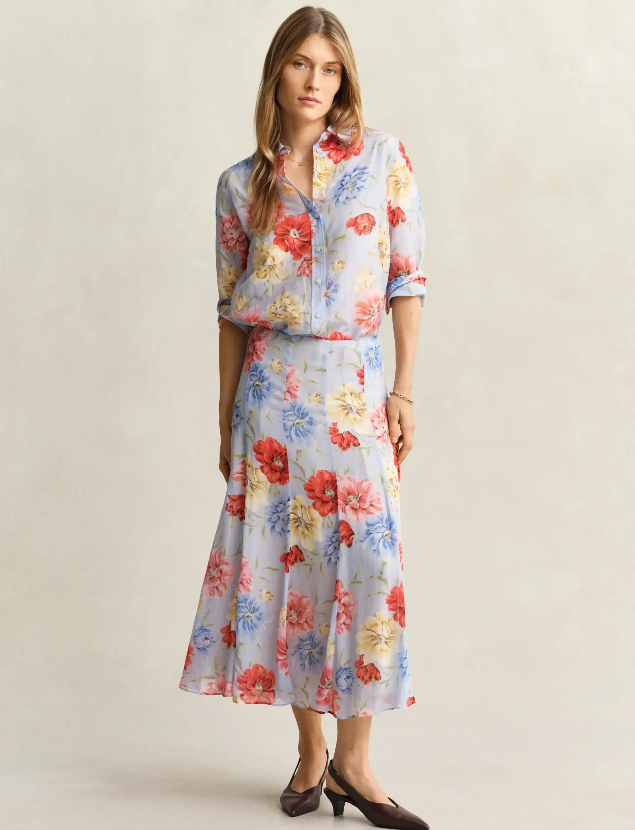 Gant FLORAL PRINT PANEL SKIRT - Midi rokken - LIGHT BLUE / multi