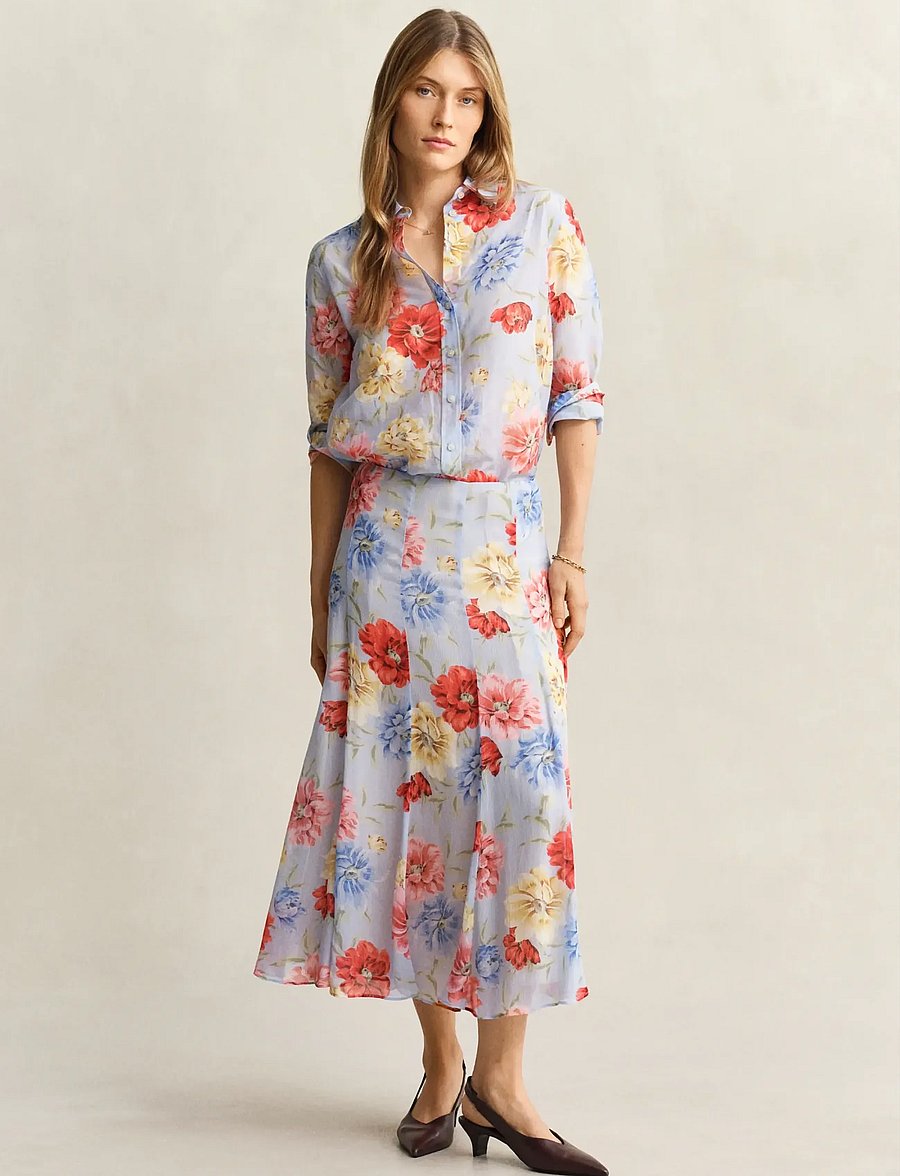 Gant - FLORAL PRINT PANEL SKIRT - midi-röcke - light blue - 0