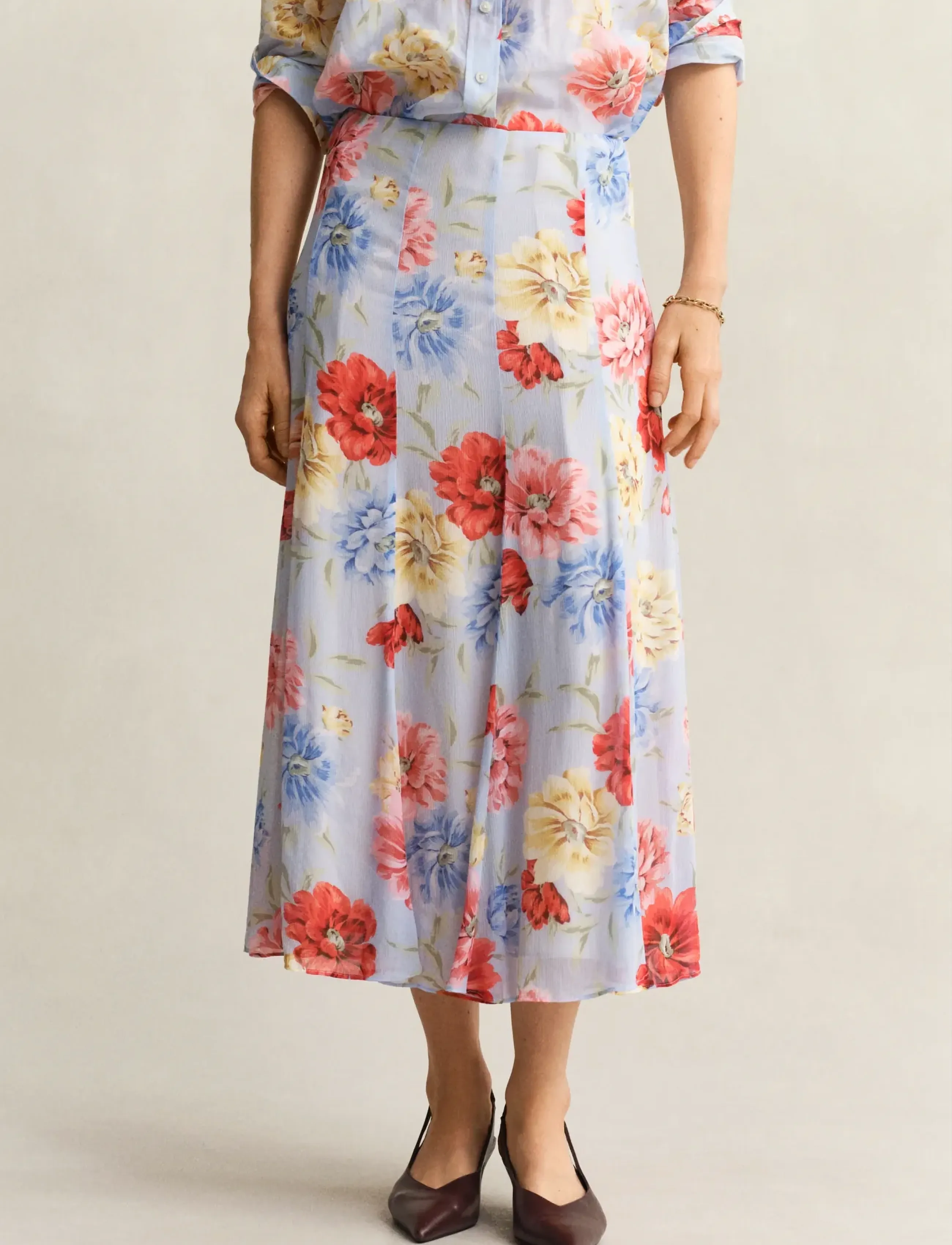Gant - FLORAL PRINT PANEL SKIRT - midi nederdele - light blue - 3