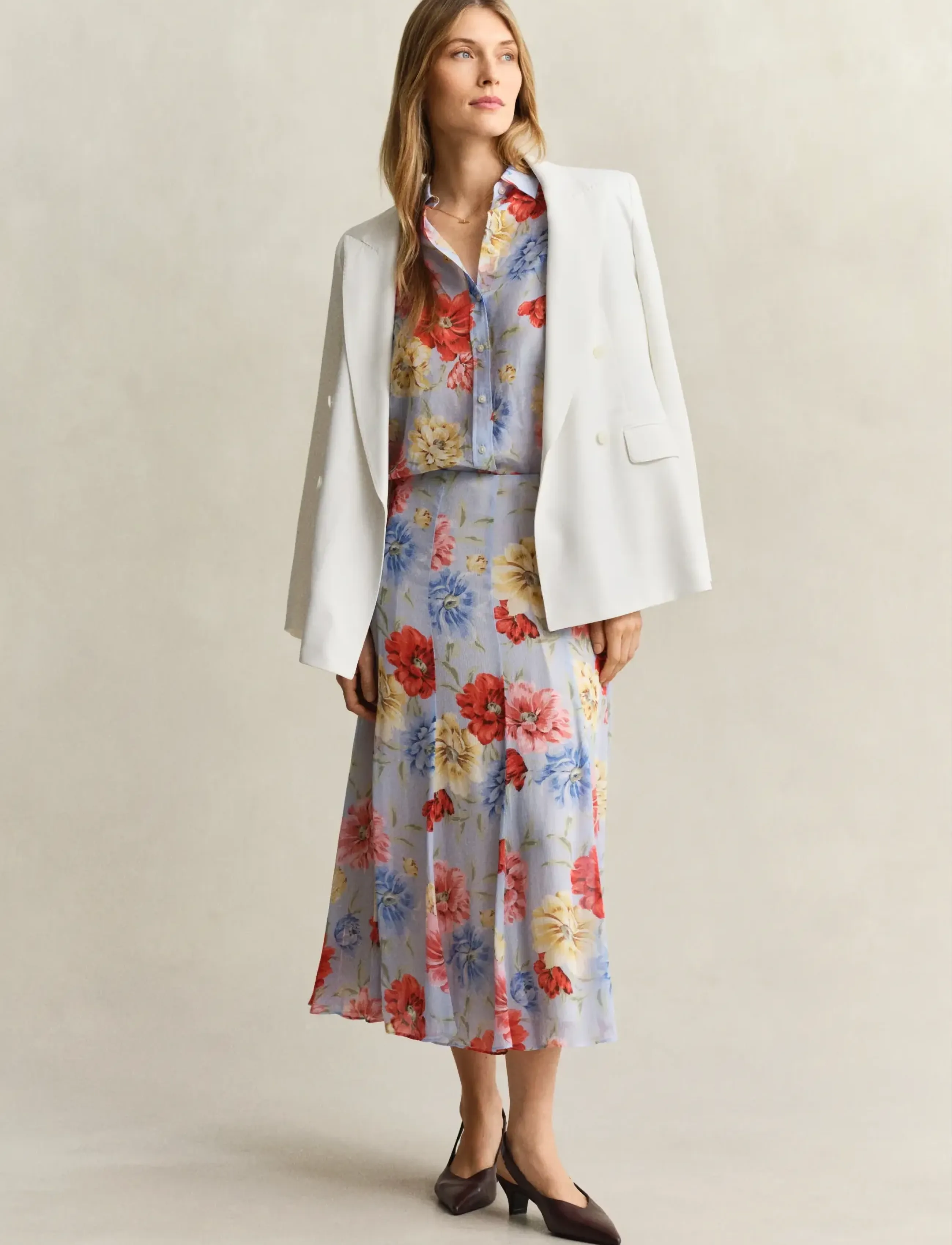 Gant - FLORAL PRINT PANEL SKIRT - midi nederdele - light blue - 4