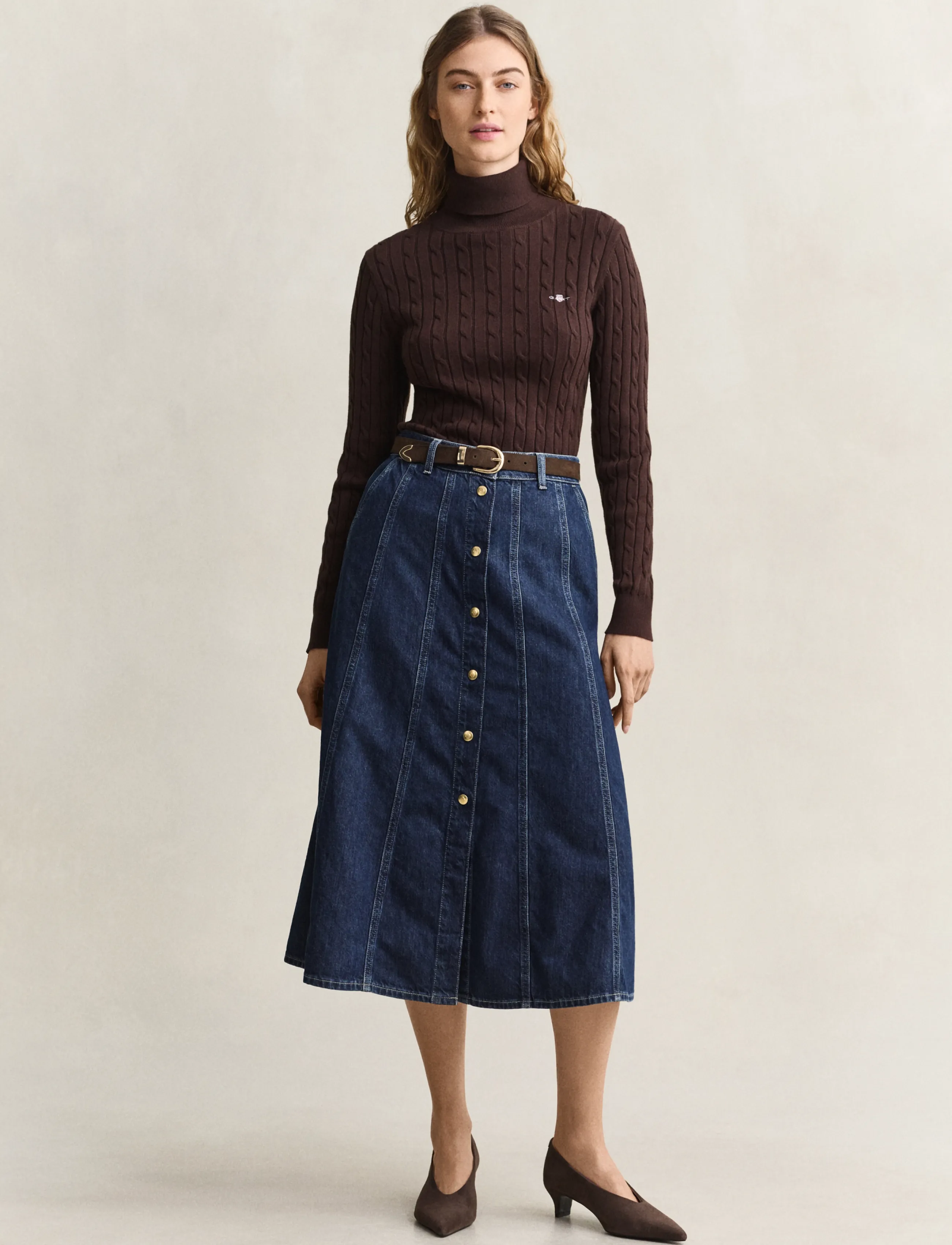 Gant FLARED DENIM SKIRT - Jeansröcke - DARK BLUE WORN IN / blue