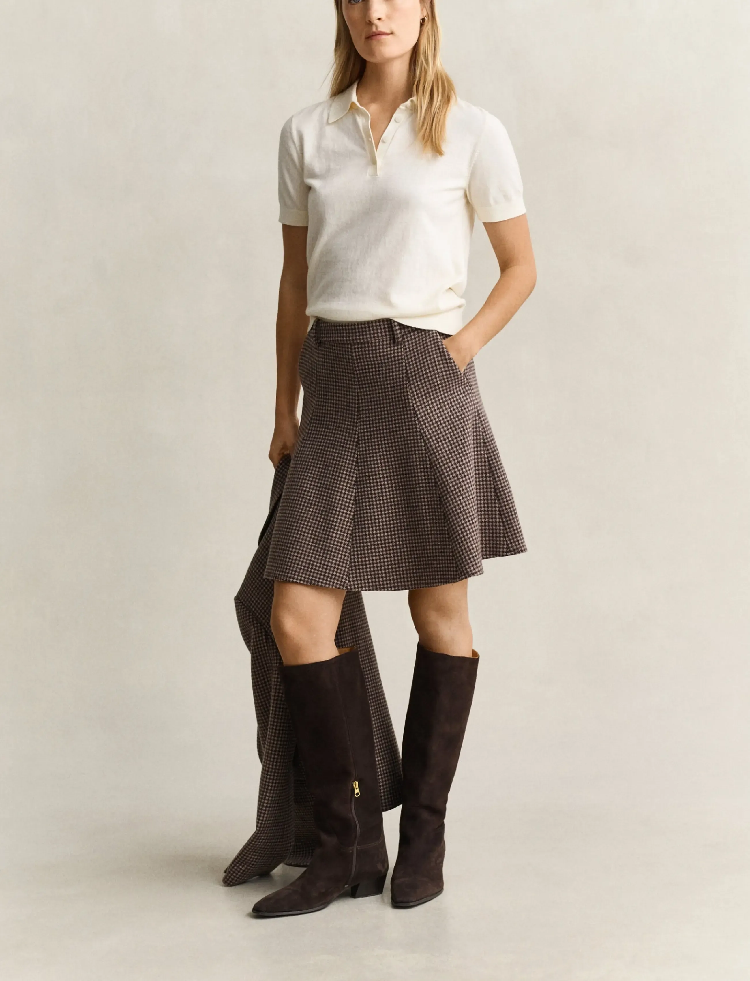 Gant - HOUNDSTOOTH FLARE SKIRT - faded taupe - 1