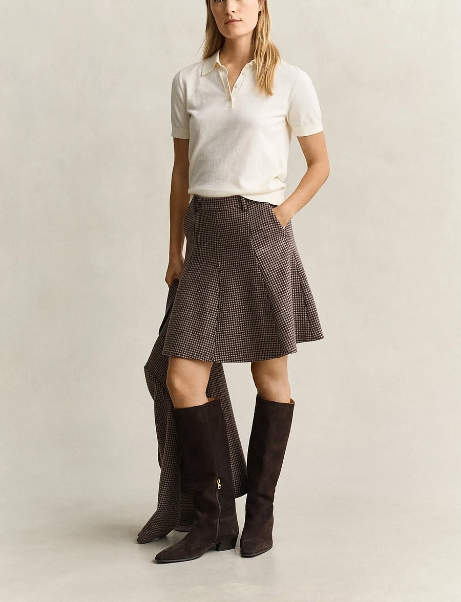 Gant - HOUNDSTOOTH FLARE SKIRT - midi-röcke - faded taupe - 1