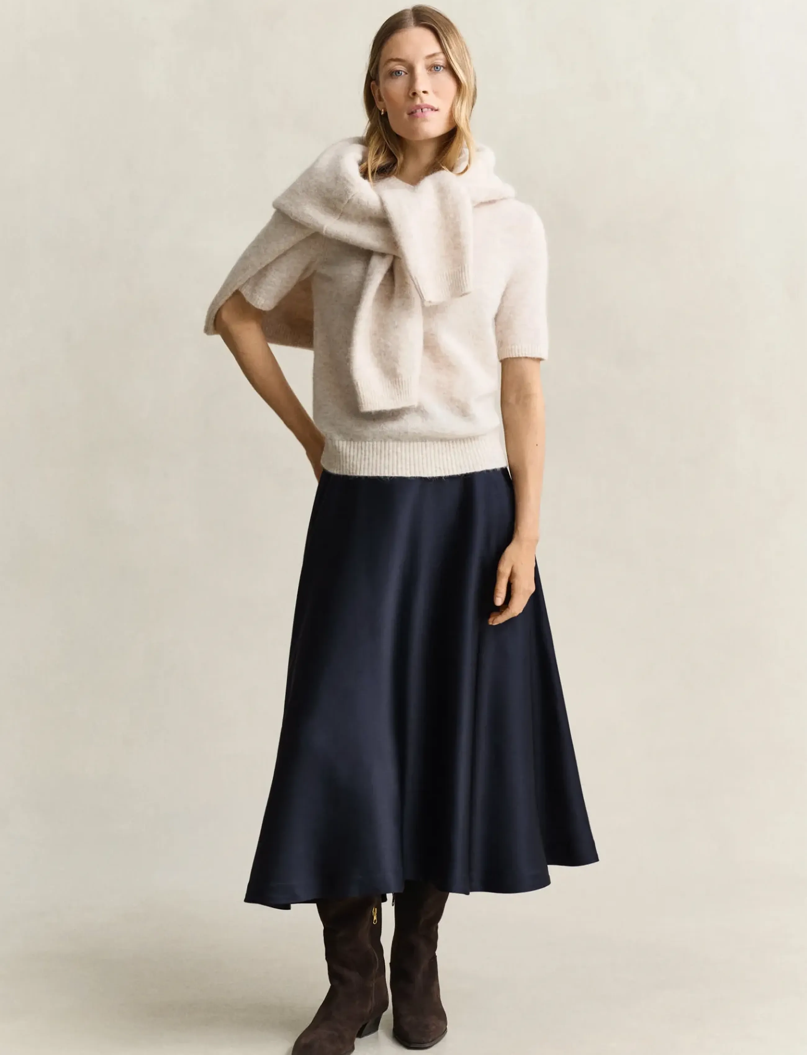Gant - SATIN VOLUME SKIRT - midi skirts - evening blue - 1