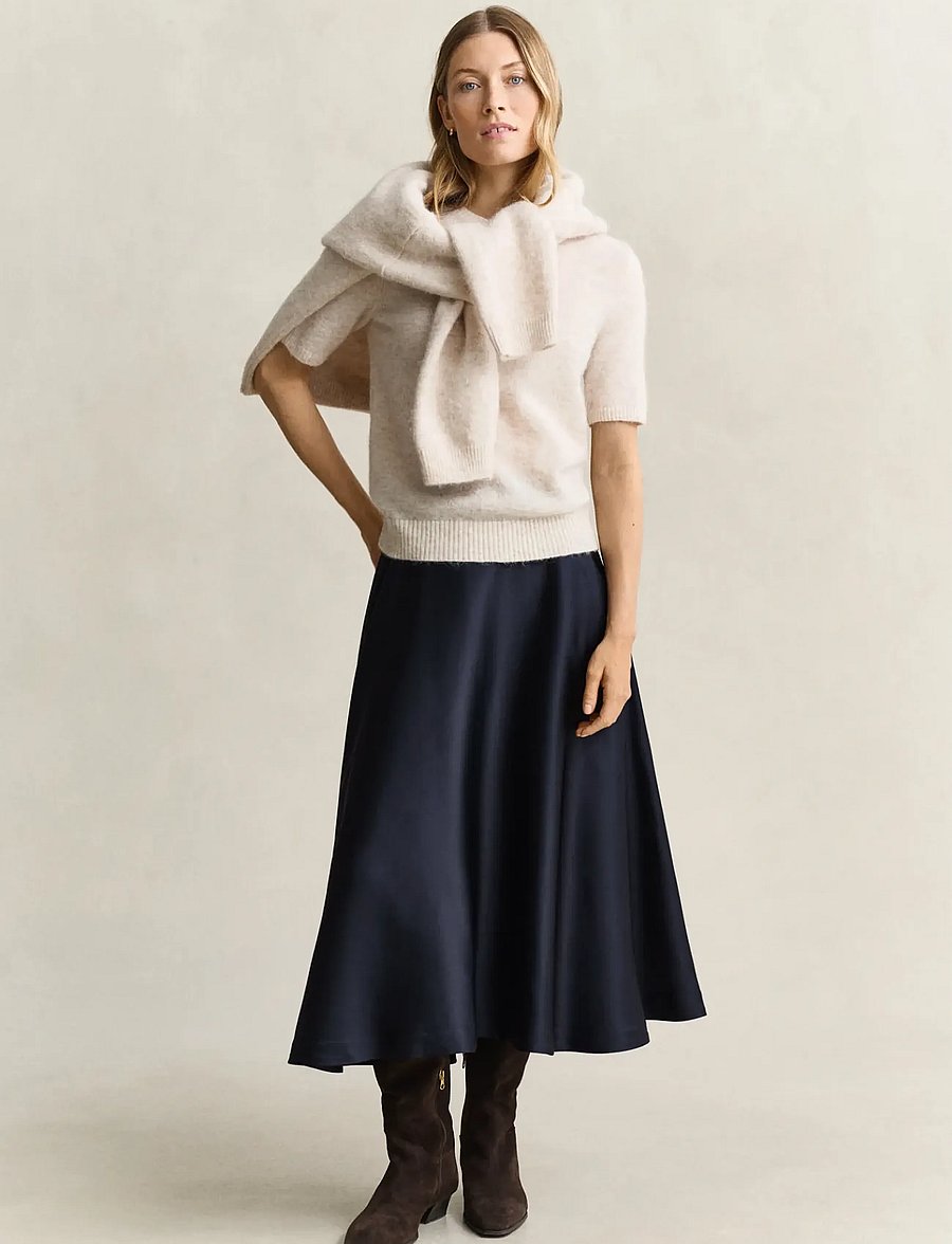 Gant - SATIN VOLUME SKIRT - midi skirts - evening blue - 1