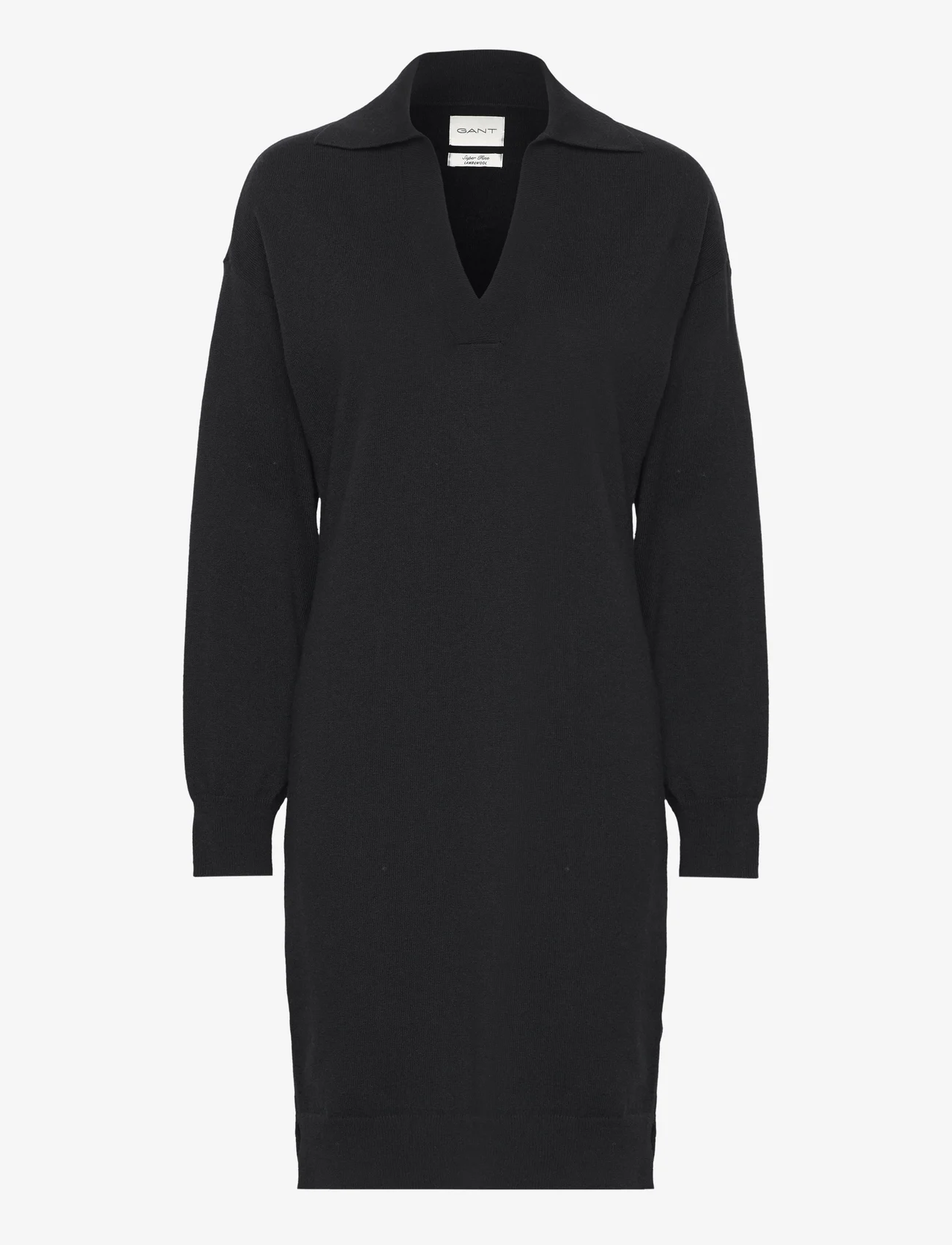GANT - SUPERFINE LAMBSWOOL RUGGER DRESS - knitted dresses - black - 0