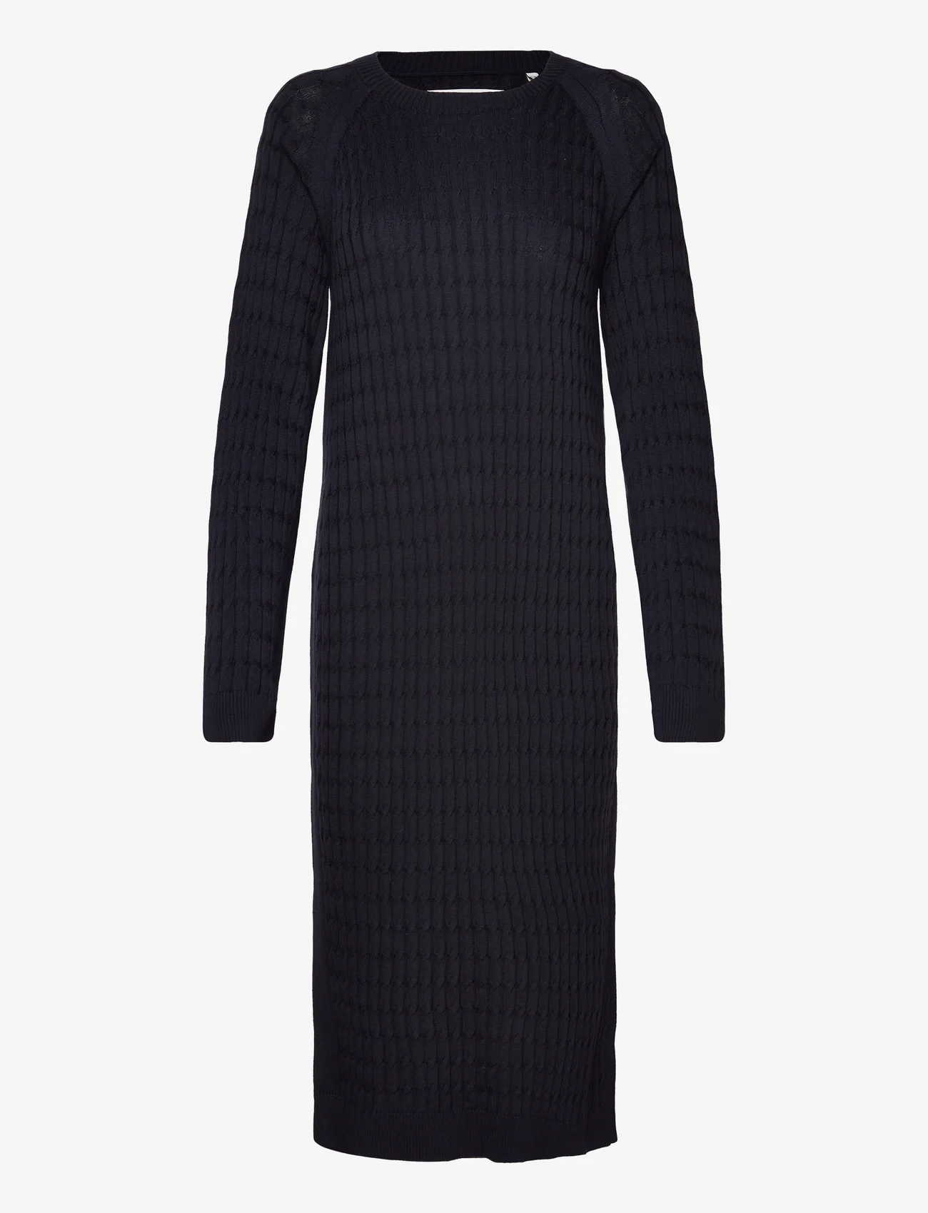 GANT - CABLE C-NECK DRESS - knitted dresses - evening blue - 0