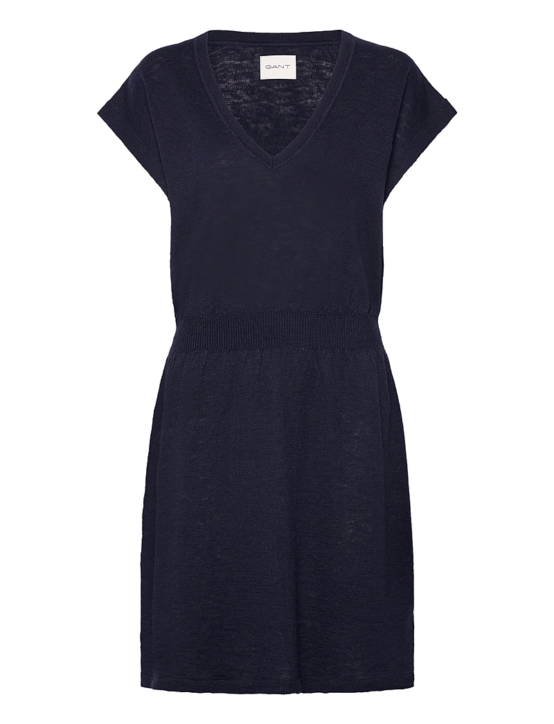 GANT - LINEN BLEND DRESS - knitted dresses - evening blue - 0
