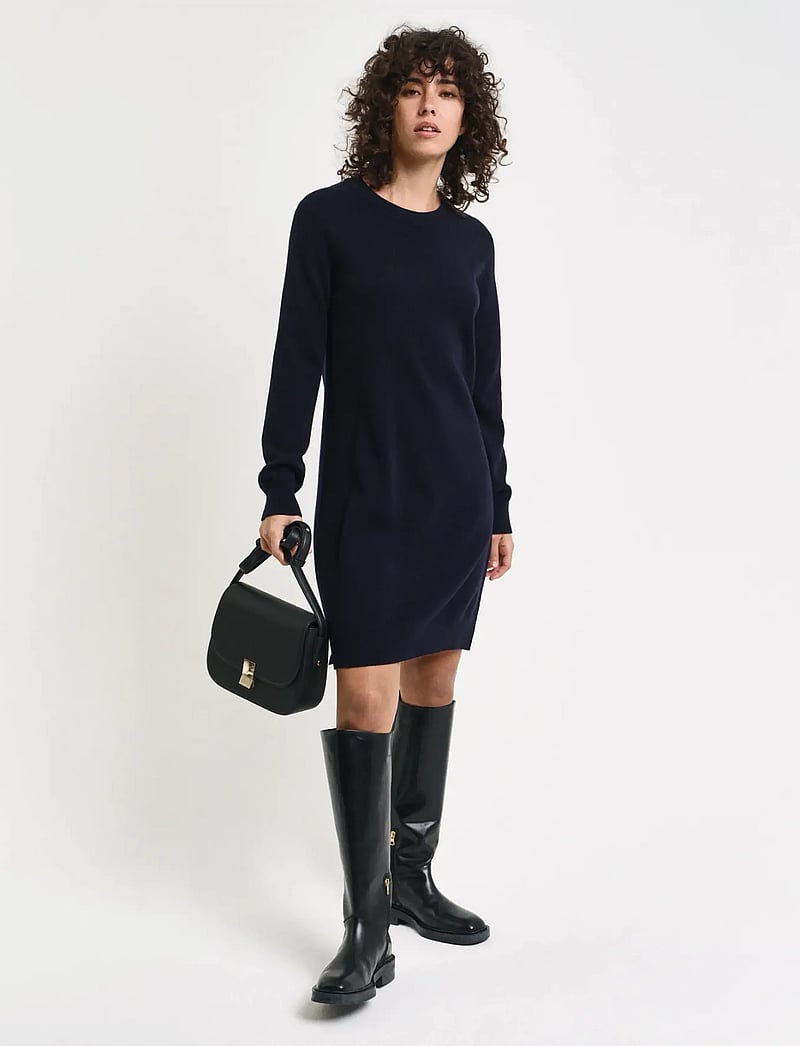 GANT - SUPERFINE LAMBSWOOL DRESS - knitted dresses - evening blue - 5