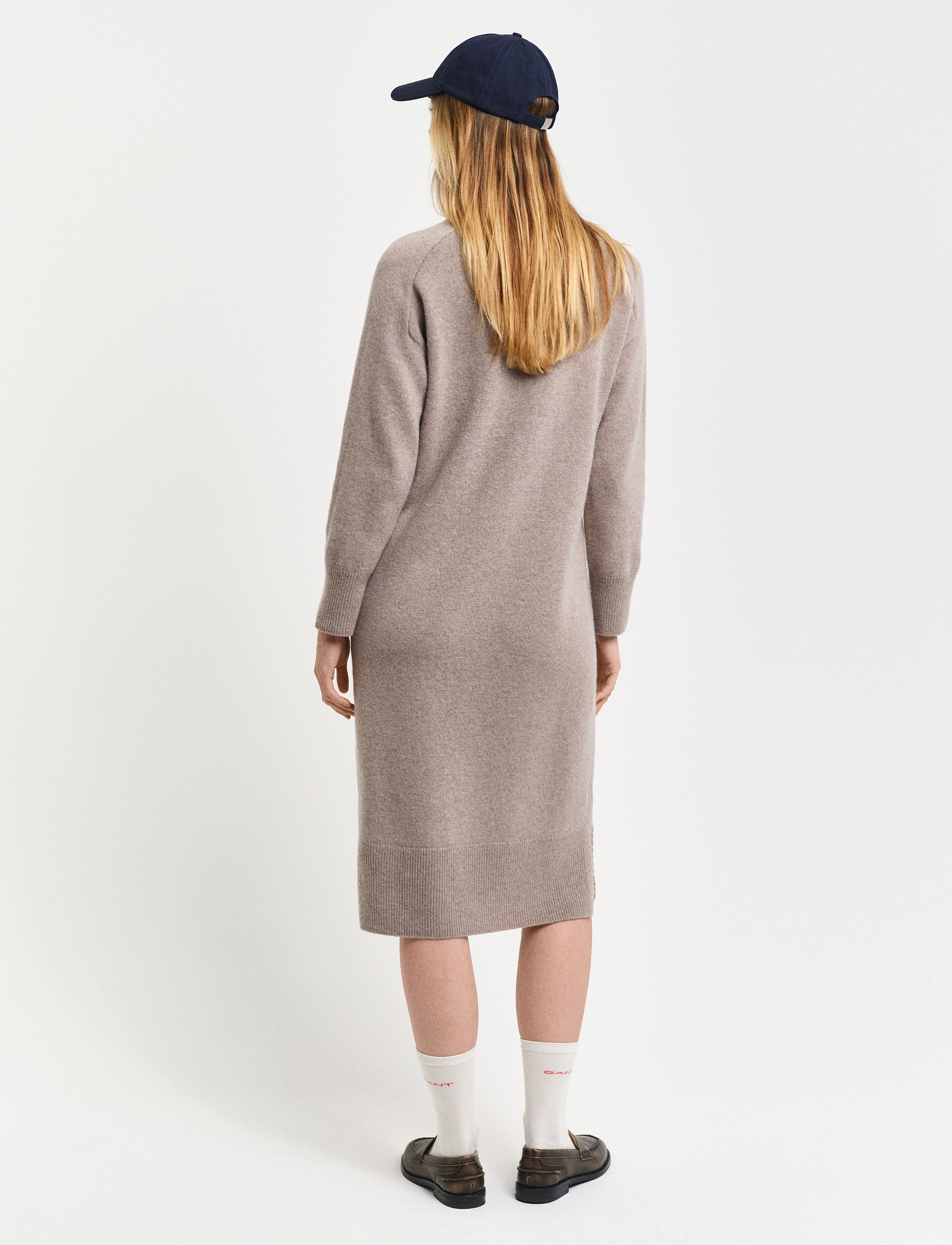 GANT - HERRINGBONE DETAIL ROLLNECK DRESS - warm grey - 3