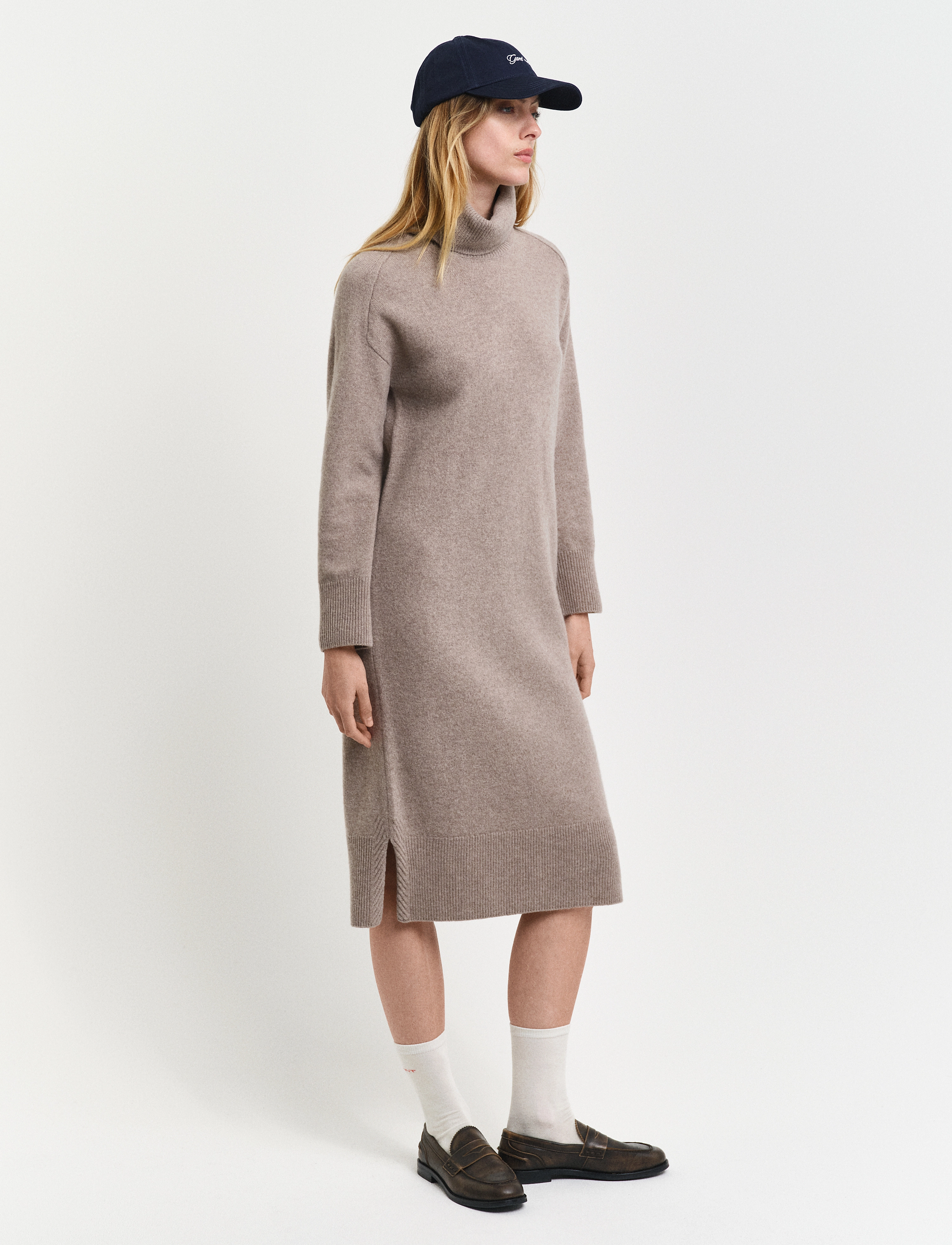 GANT - HERRINGBONE DETAIL ROLLNECK DRESS - warm grey - 4