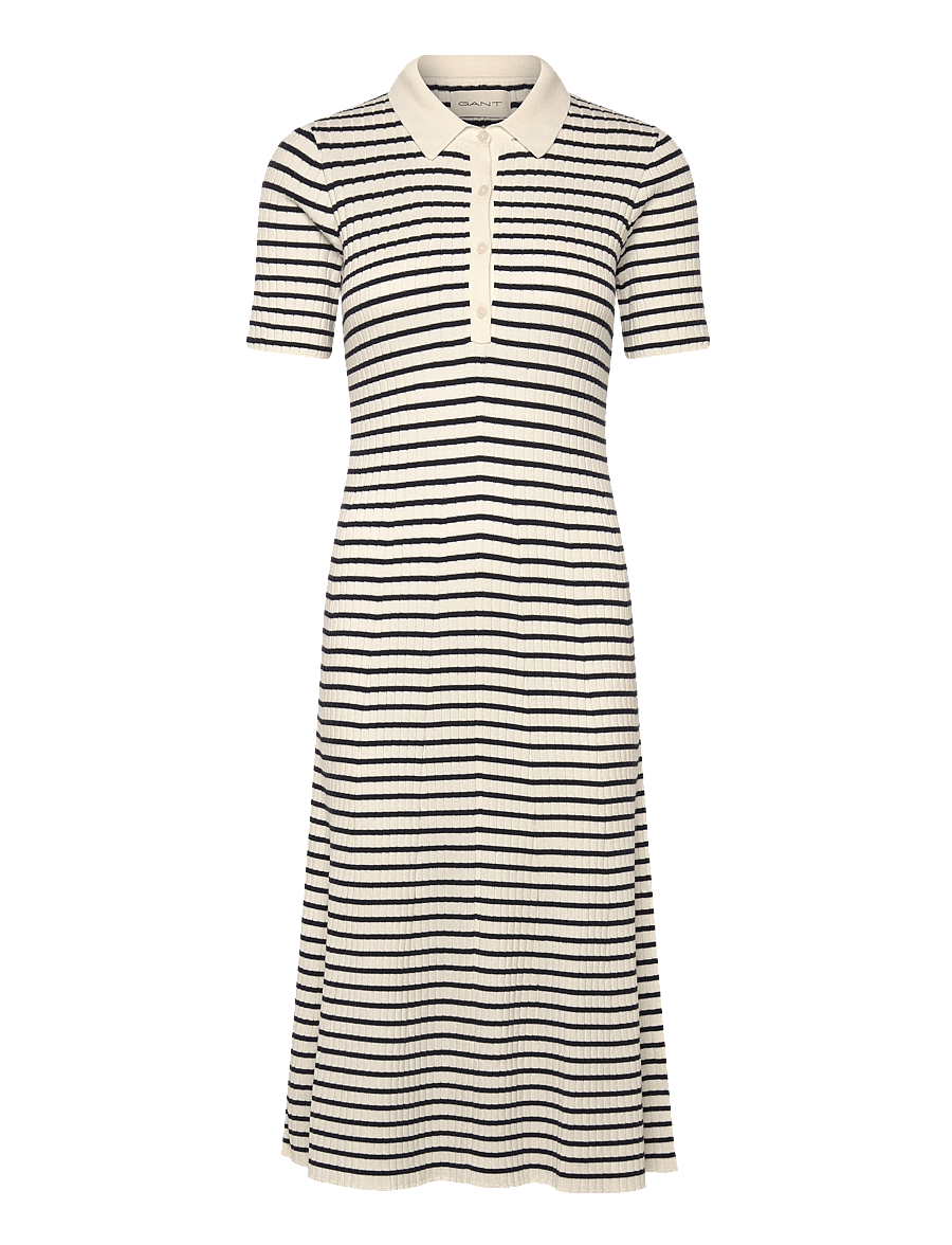 Gant - RIB KNIT STRIPED RUGGER SS DRESS - shirt dresses - evening blue - 1