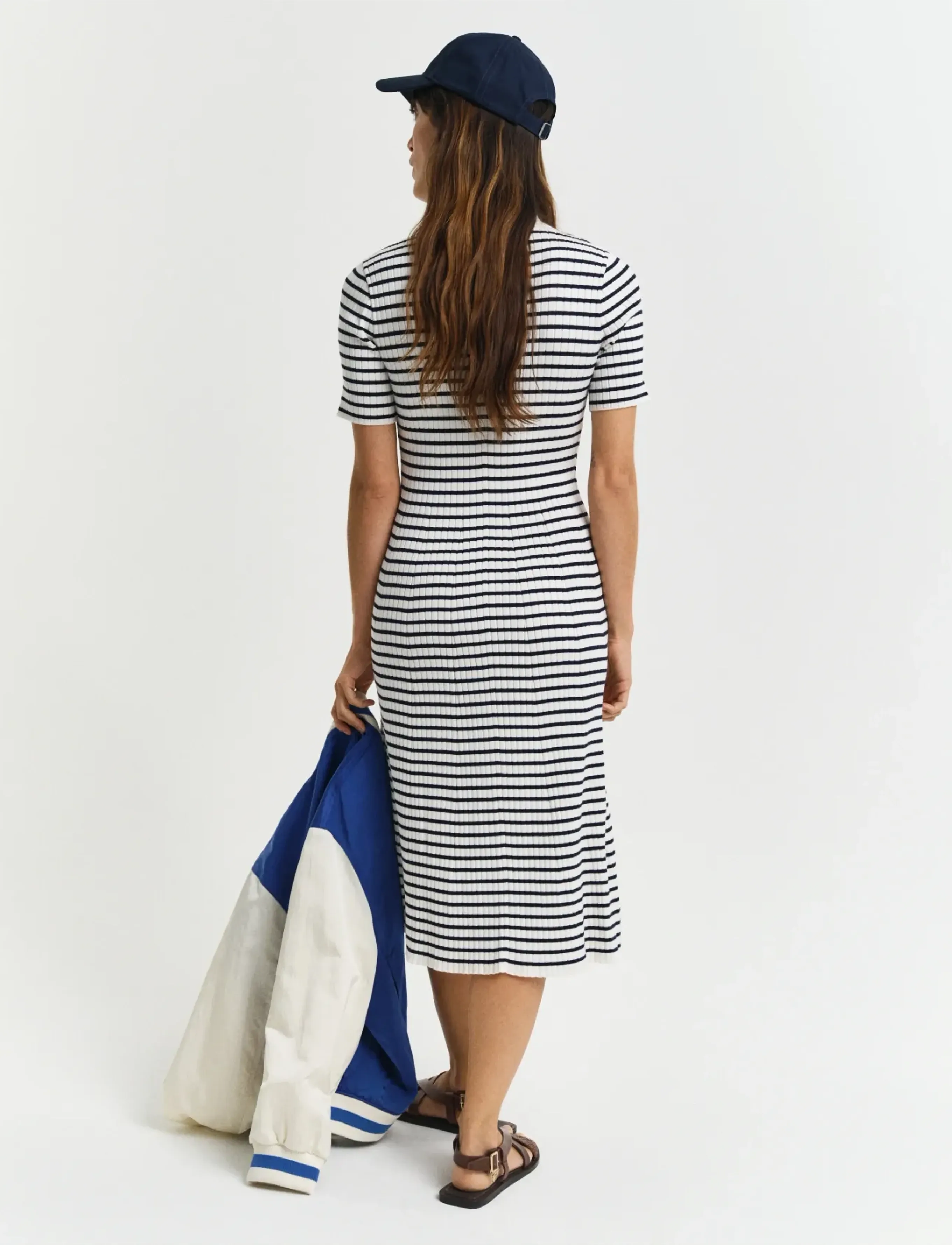 Gant - RIB KNIT STRIPED RUGGER SS DRESS - robes chemises - evening blue - 3