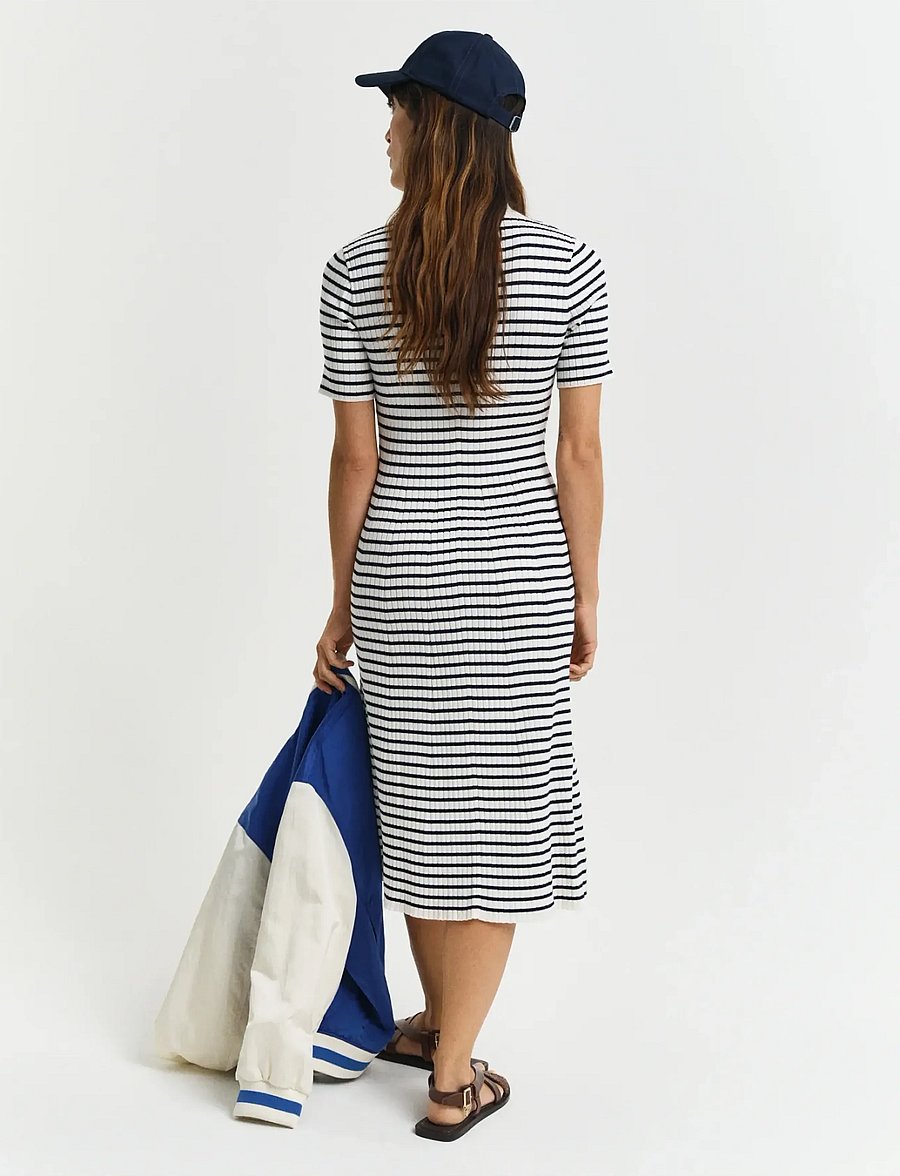 Gant - RIB KNIT STRIPED RUGGER SS DRESS - shirt dresses - evening blue - 3