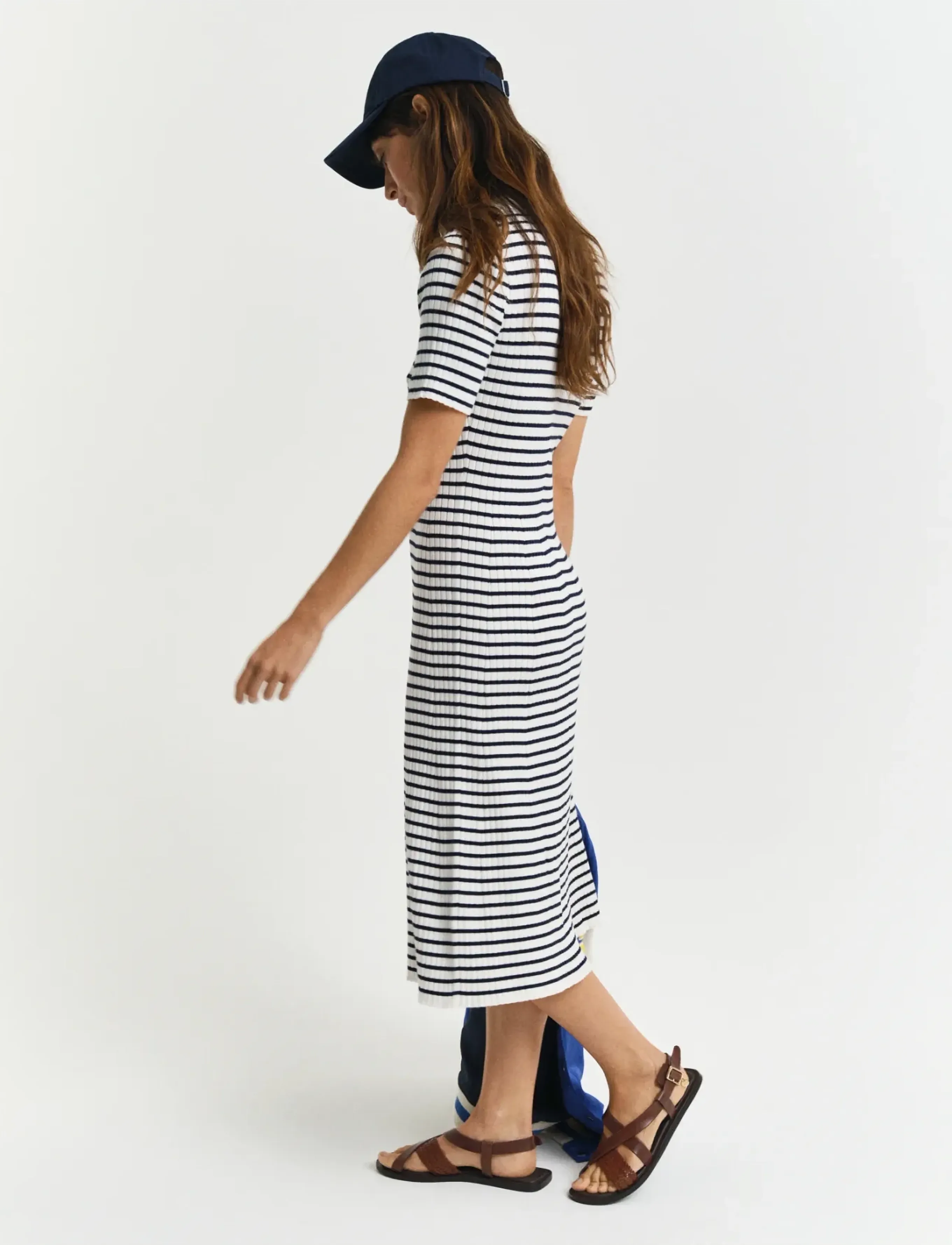 Gant - RIB KNIT STRIPED RUGGER SS DRESS - robes chemises - evening blue - 4