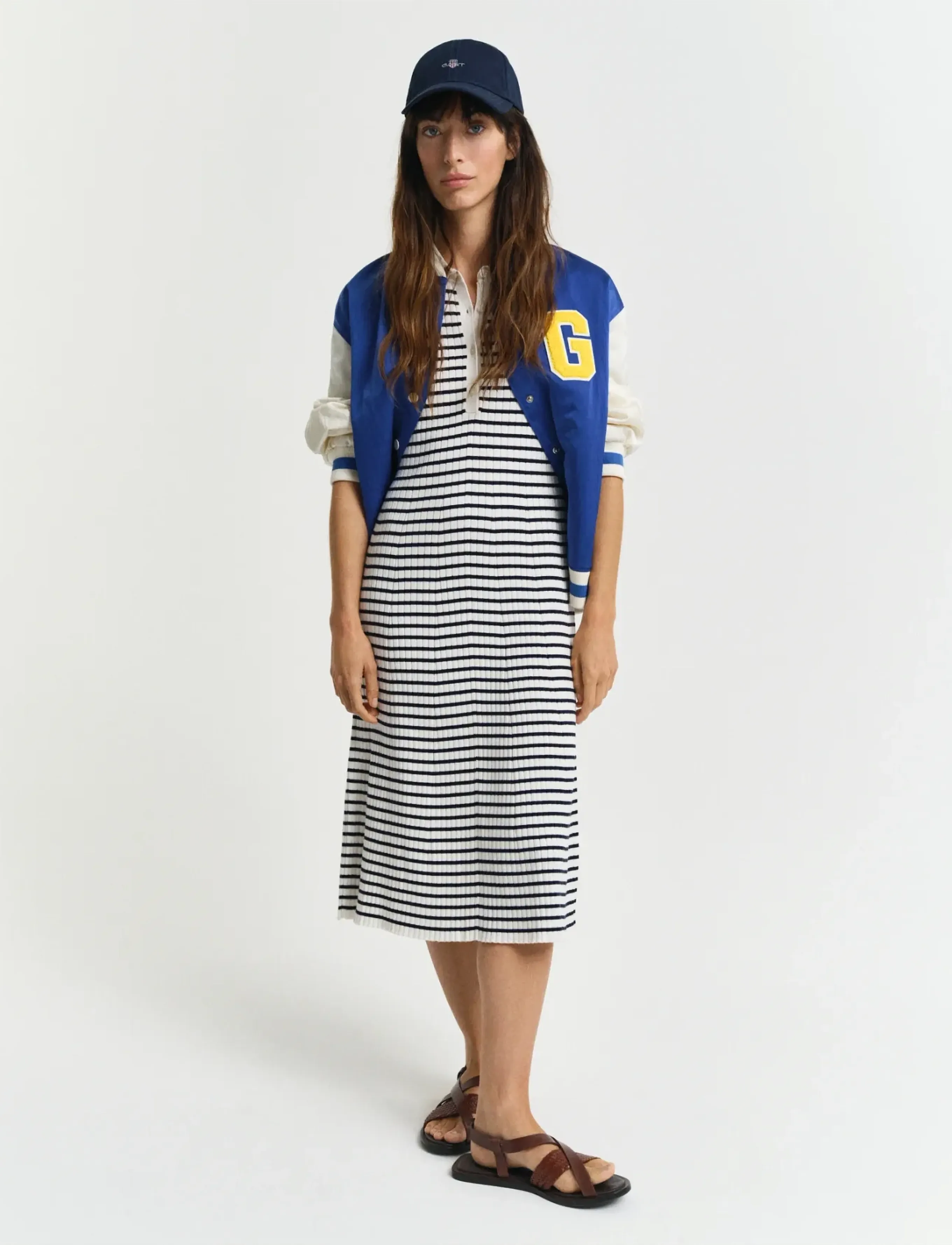 Gant - RIB KNIT STRIPED RUGGER SS DRESS - robes chemises - evening blue - 5