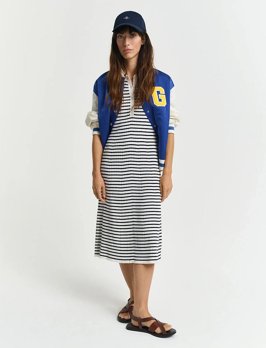 Gant - RIB KNIT STRIPED RUGGER SS DRESS - shirt dresses - evening blue - 5