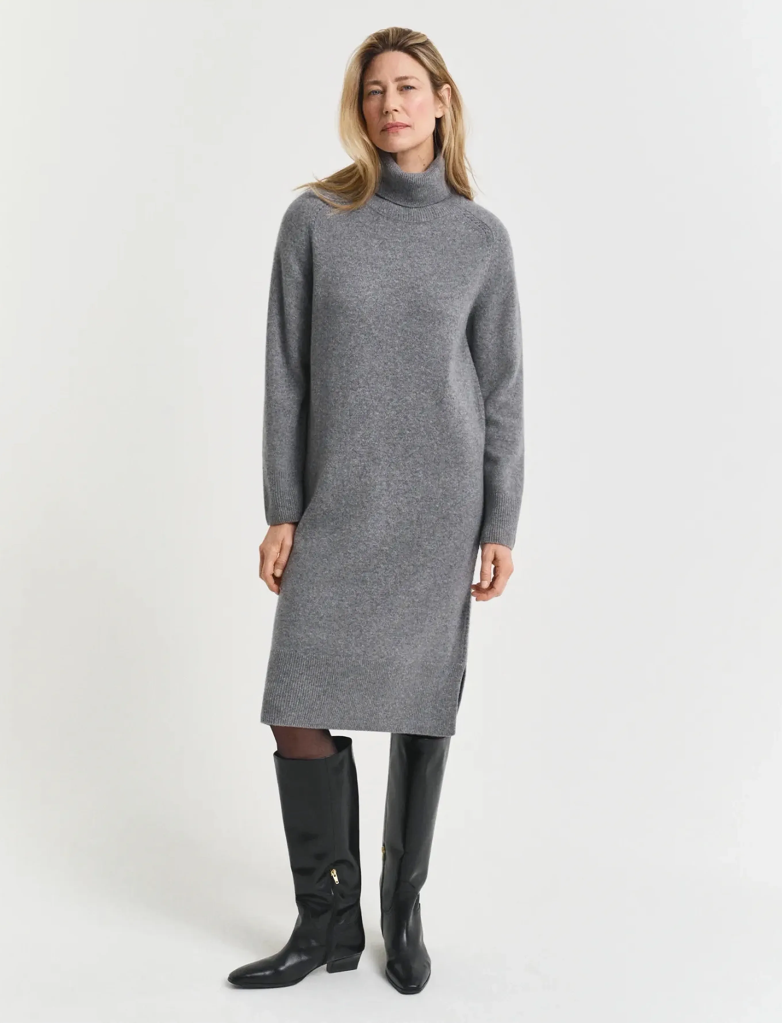 Gant Detail Turtleneck Dress, XXL, Dresses, Grau - Knee-length & Midi, Frauen