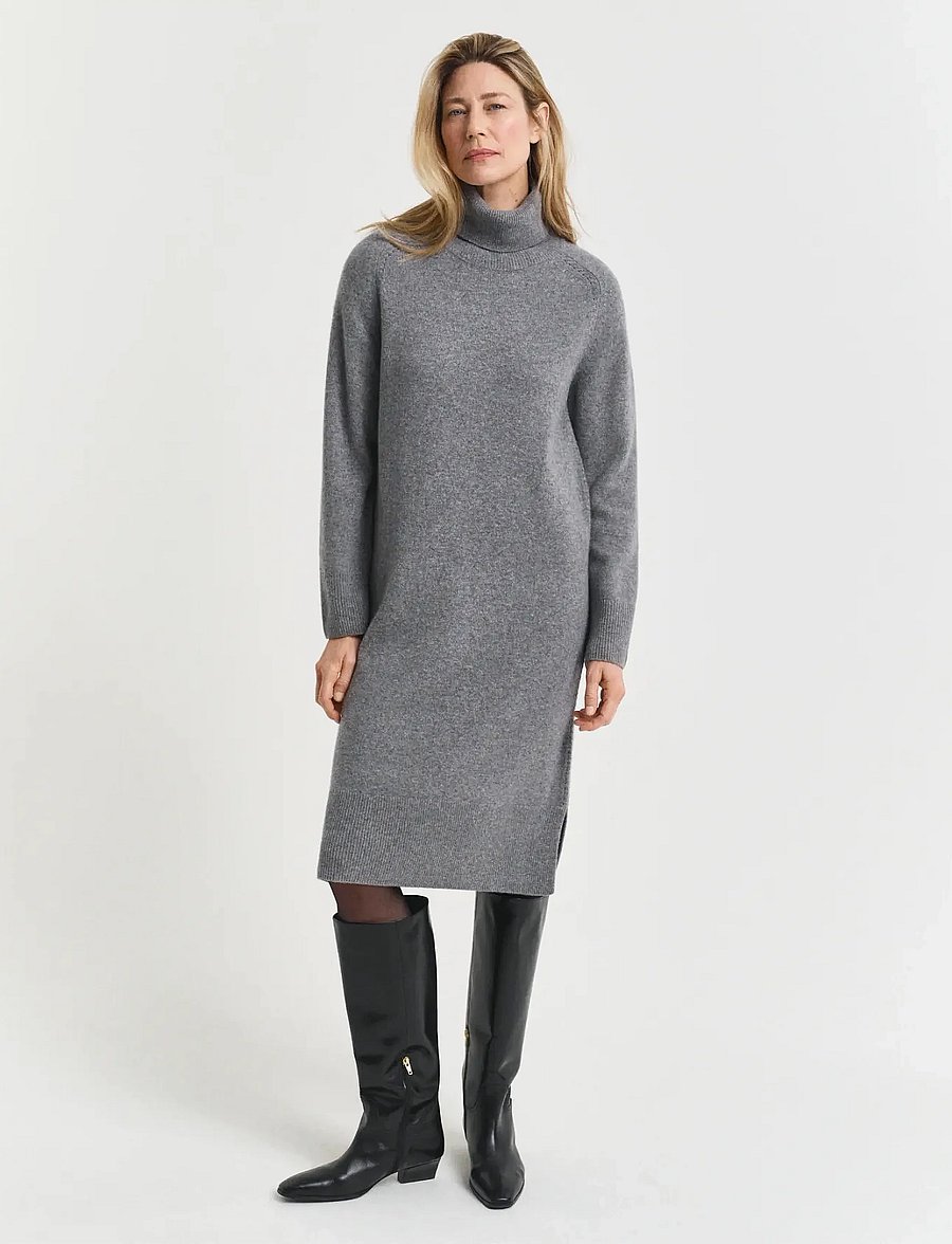 Gant - DETAIL TURTLENECK DRESS - kashmir - charcoal melange - 0