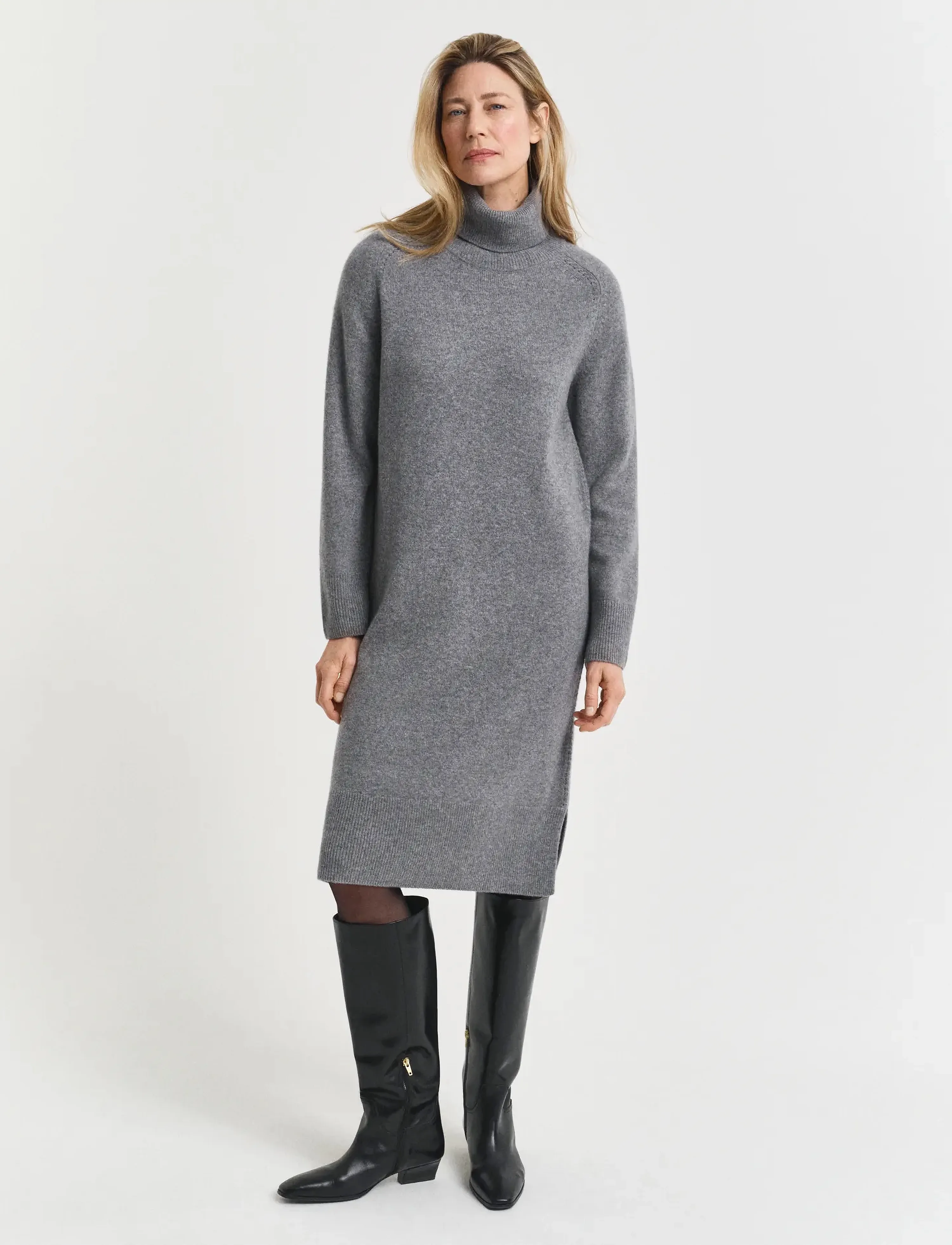 Gant - DETAIL TURTLENECK DRESS - kashmir - charcoal melange - 3