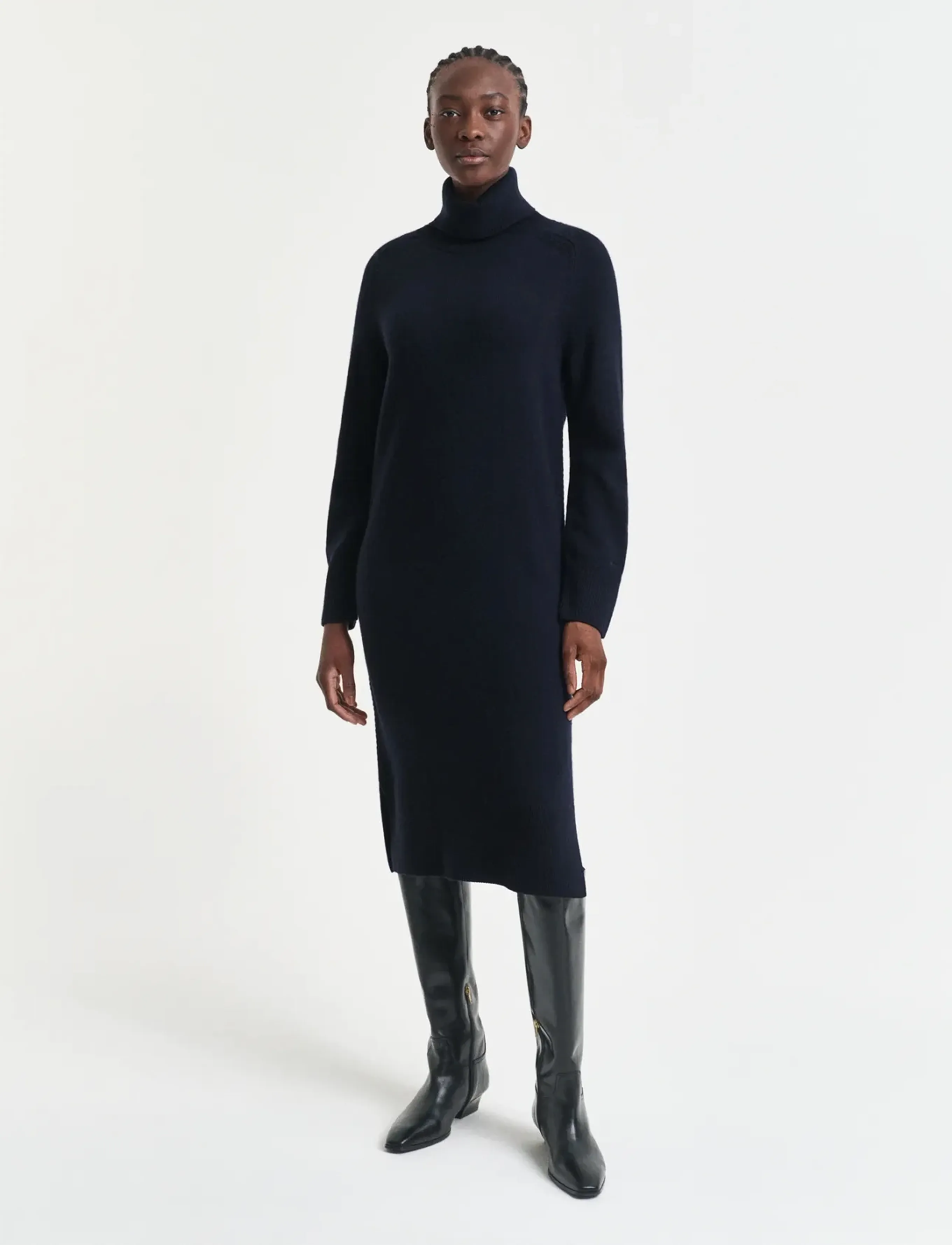 Gant Detail Turtleneck Dress, XL, Dresses, Marineblau - Knee-length & Midi, Frauen