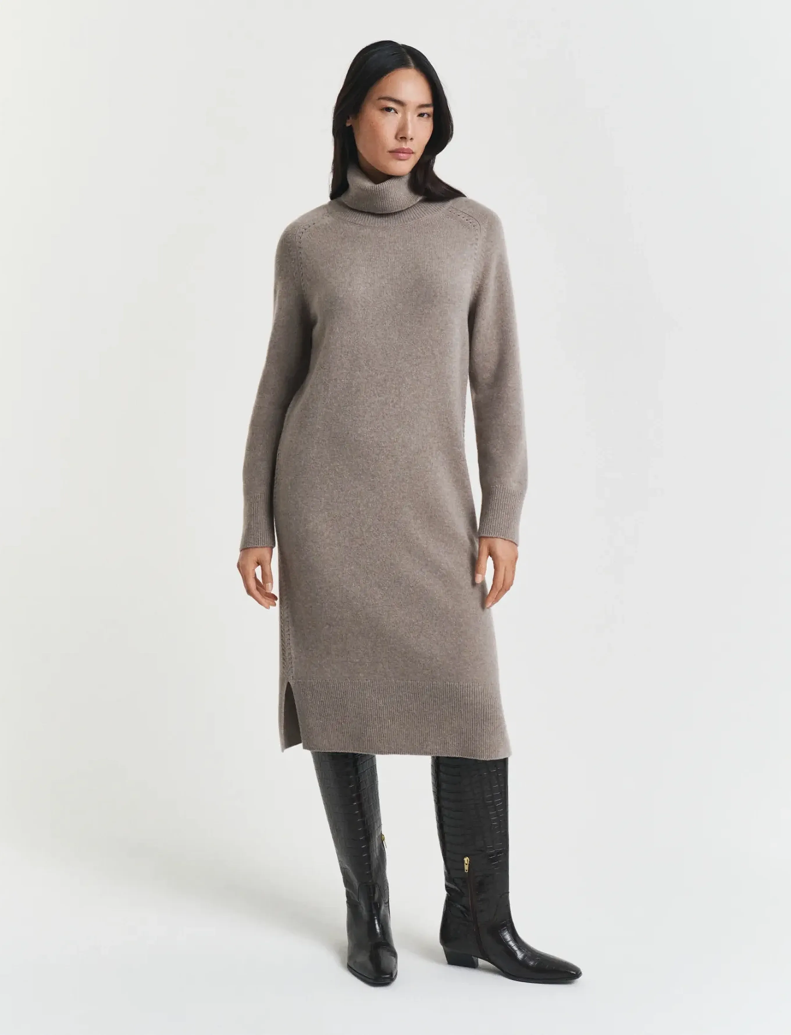 Gant Detail Turtleneck Dress, XXL, Dresses, Beige - Knee-length & Midi, Frauen