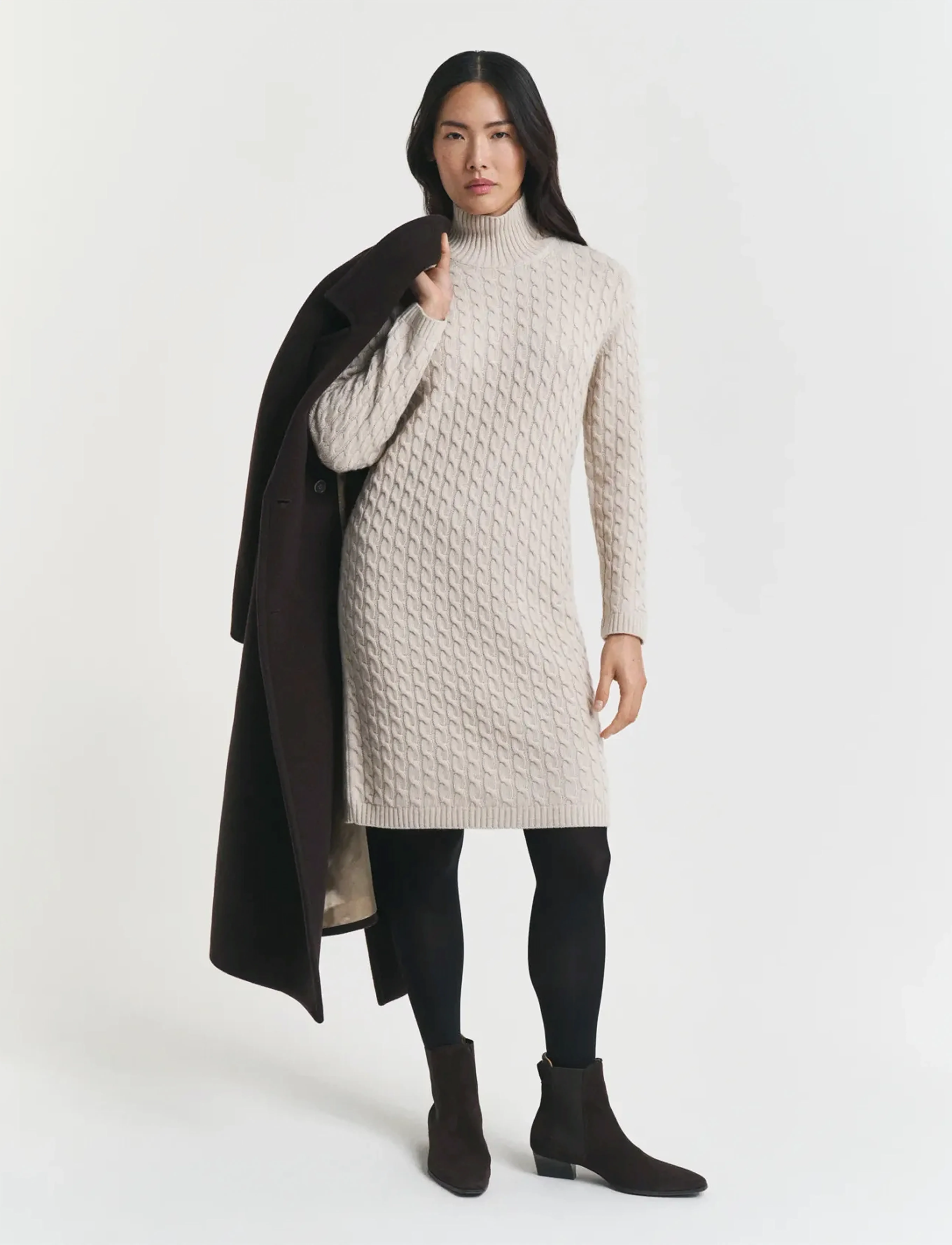 Gant - CABLE KNIT DRESS - cashmere - seed melange - 3