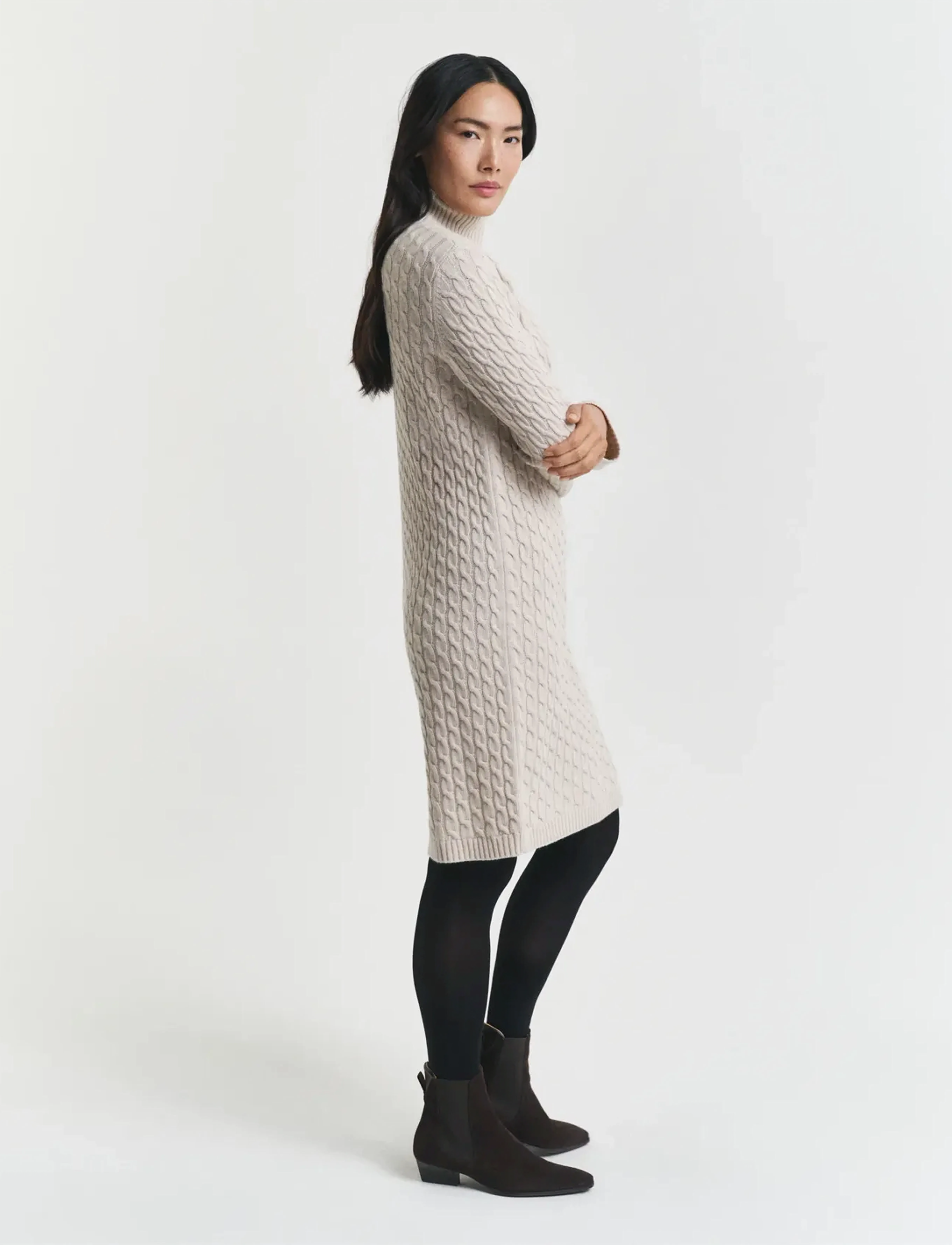 Gant - CABLE KNIT DRESS - cashmere - seed melange - 4