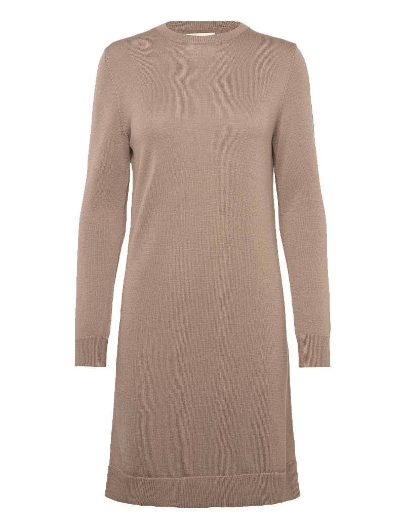 GANT - FINE MERINO KNITTED DRESS - knitted dresses - taupe beige - 0