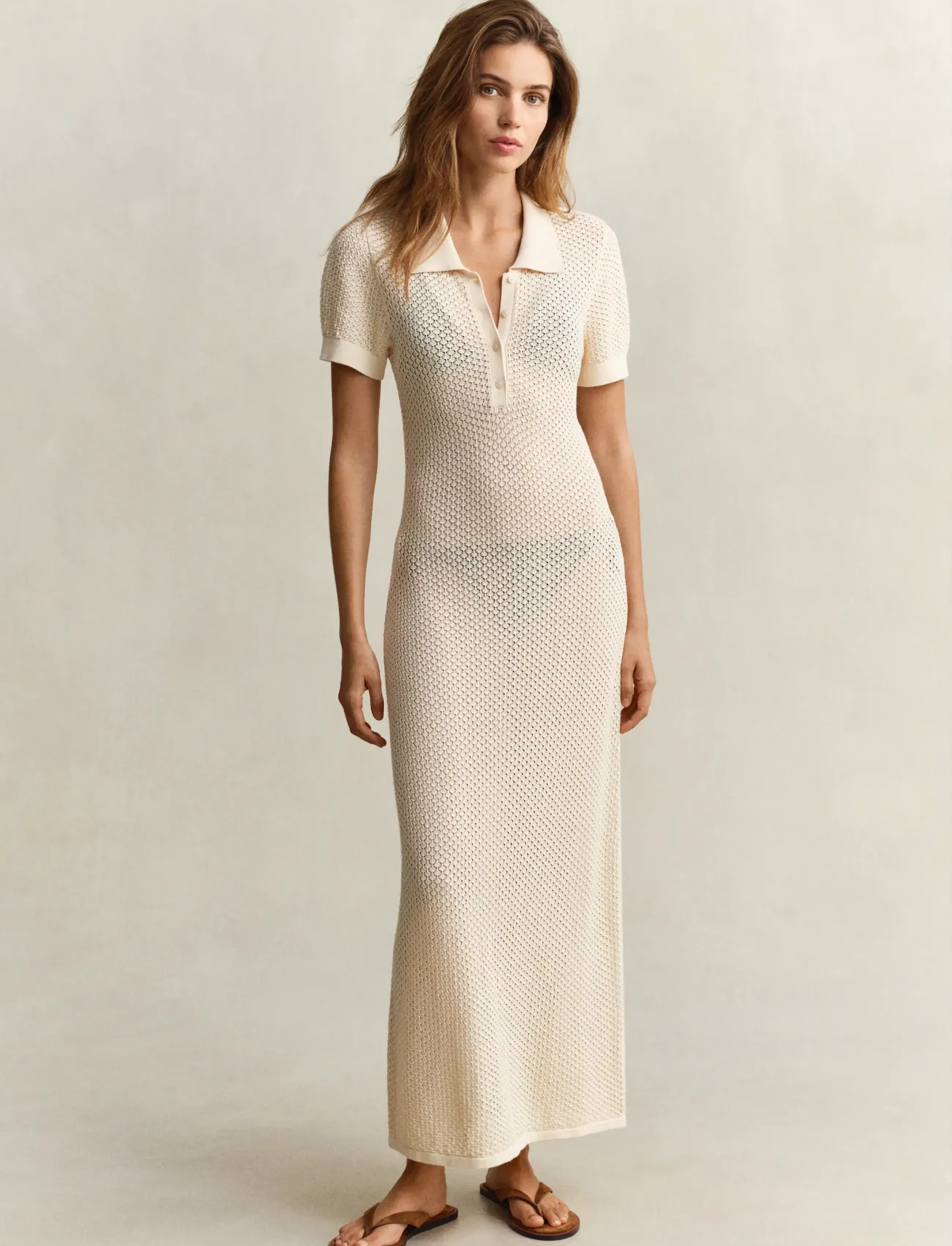 Gant LACE KNIT RUGGER DRESS - Tøj - CREAMED WHITE / cream