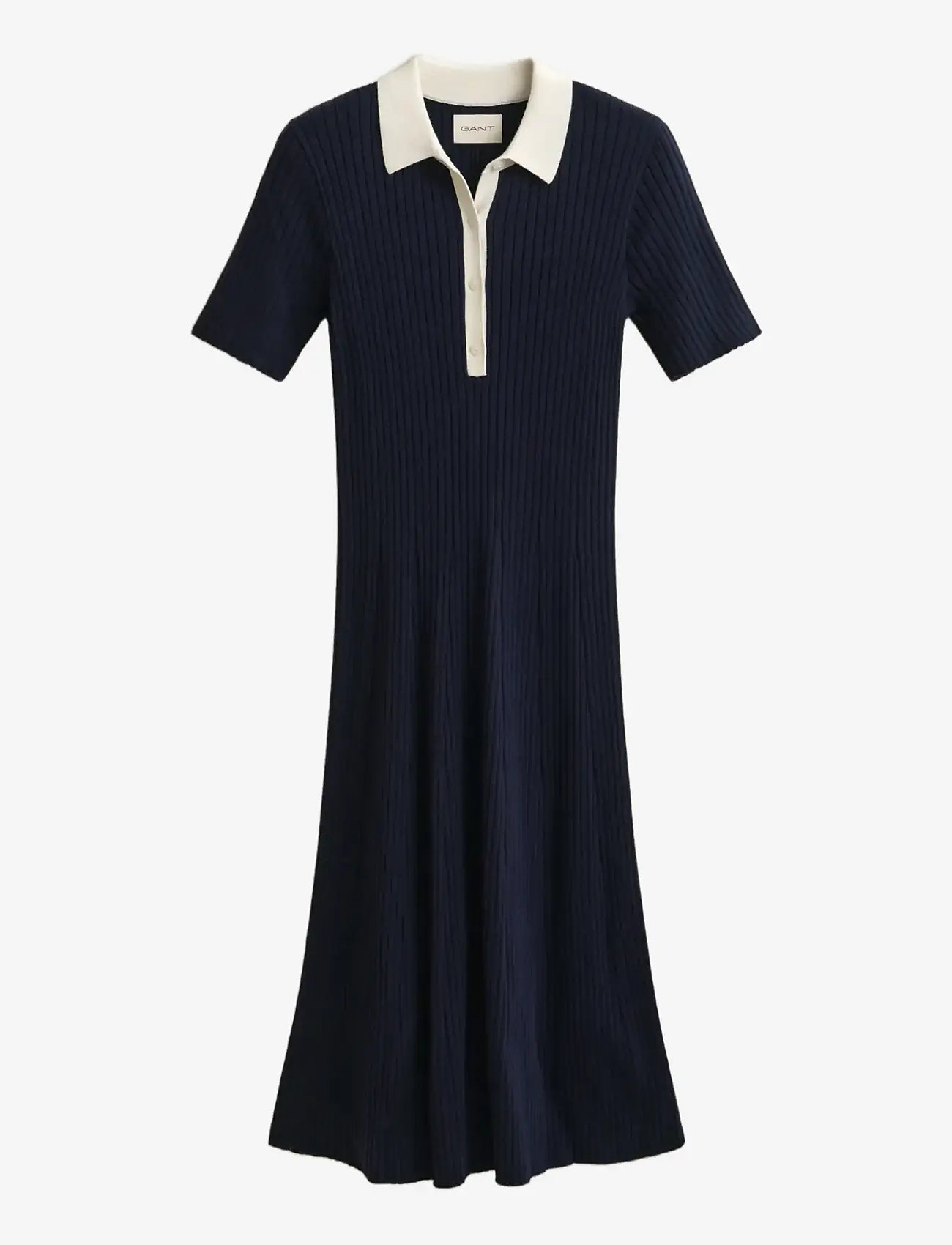 GANT - RIB KNIT RUGGER DRESS - stickade klänningar - evening blue - 1