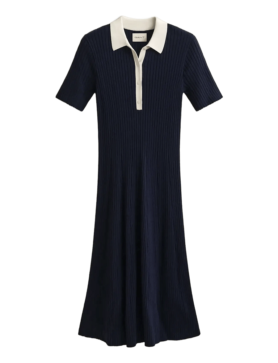 Gant - RIB KNIT RUGGER DRESS - strickkleider - evening blue - 1