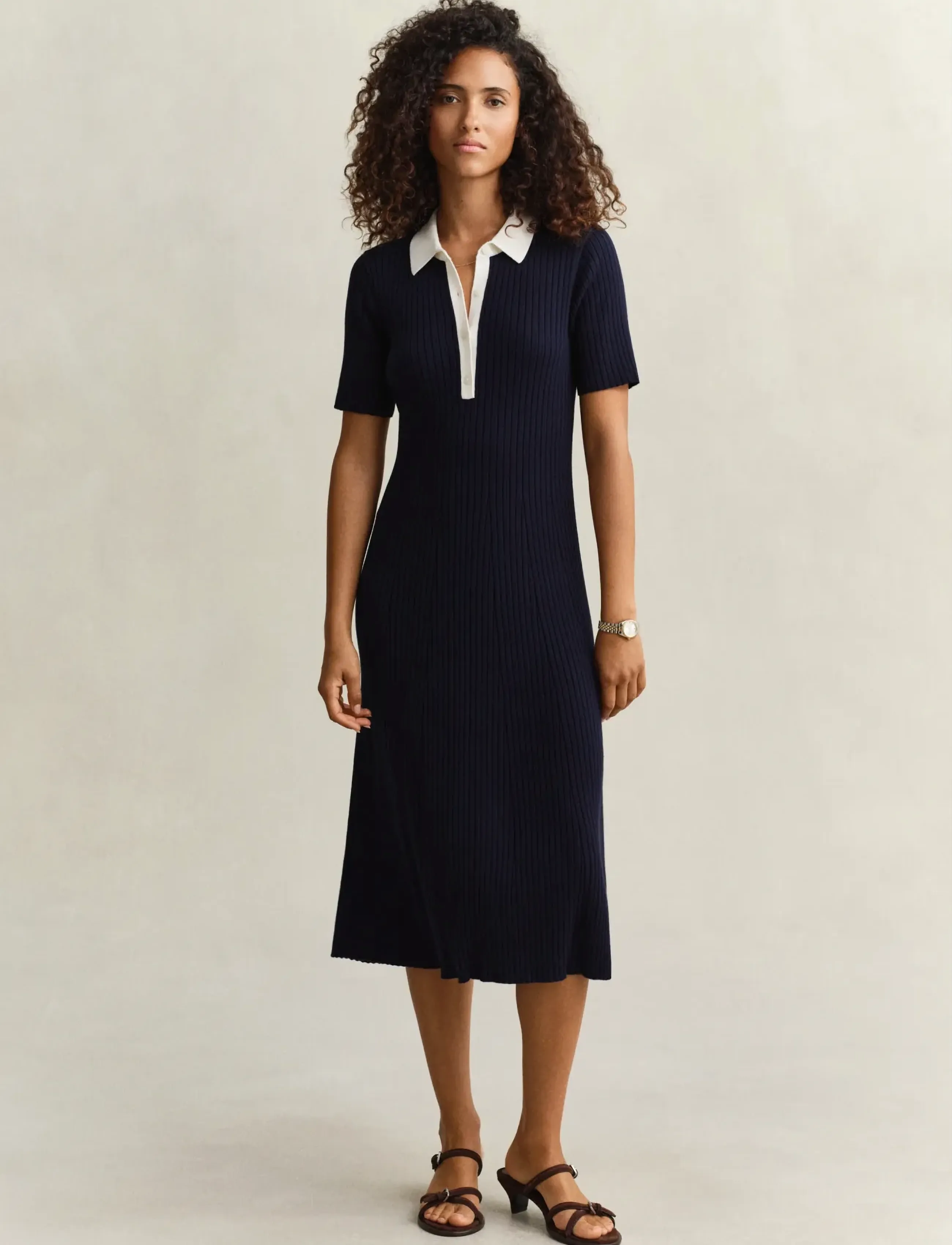Gant RIB KNIT RUGGER DRESS - Tøj - EVENING BLUE / navy