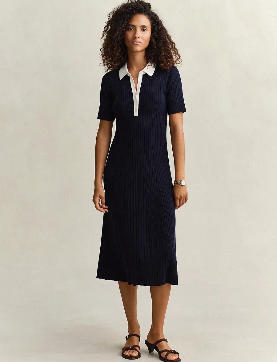 Gant - RIB KNIT RUGGER DRESS - strickkleider - evening blue - 0