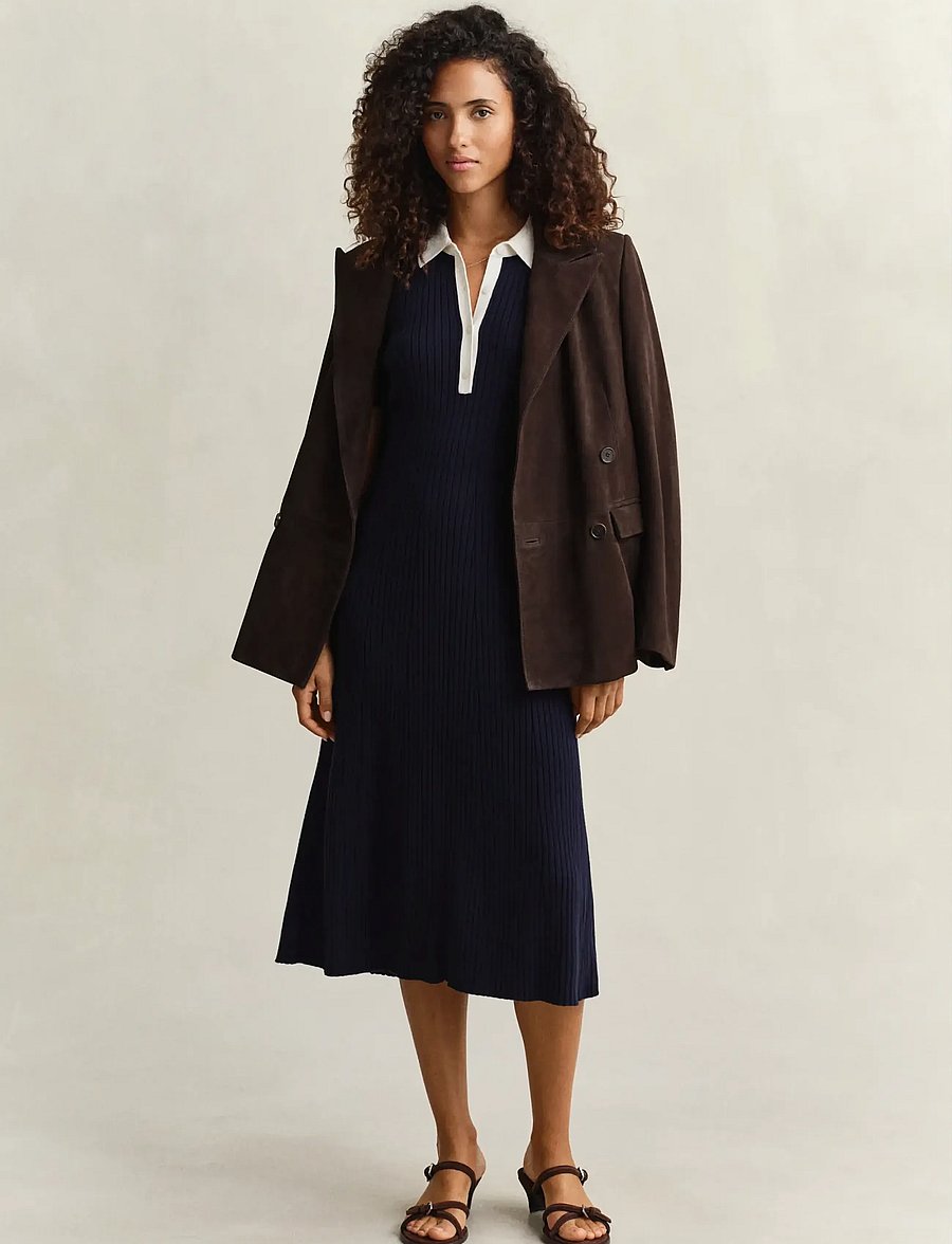 Gant - RIB KNIT RUGGER DRESS - strickkleider - evening blue - 4