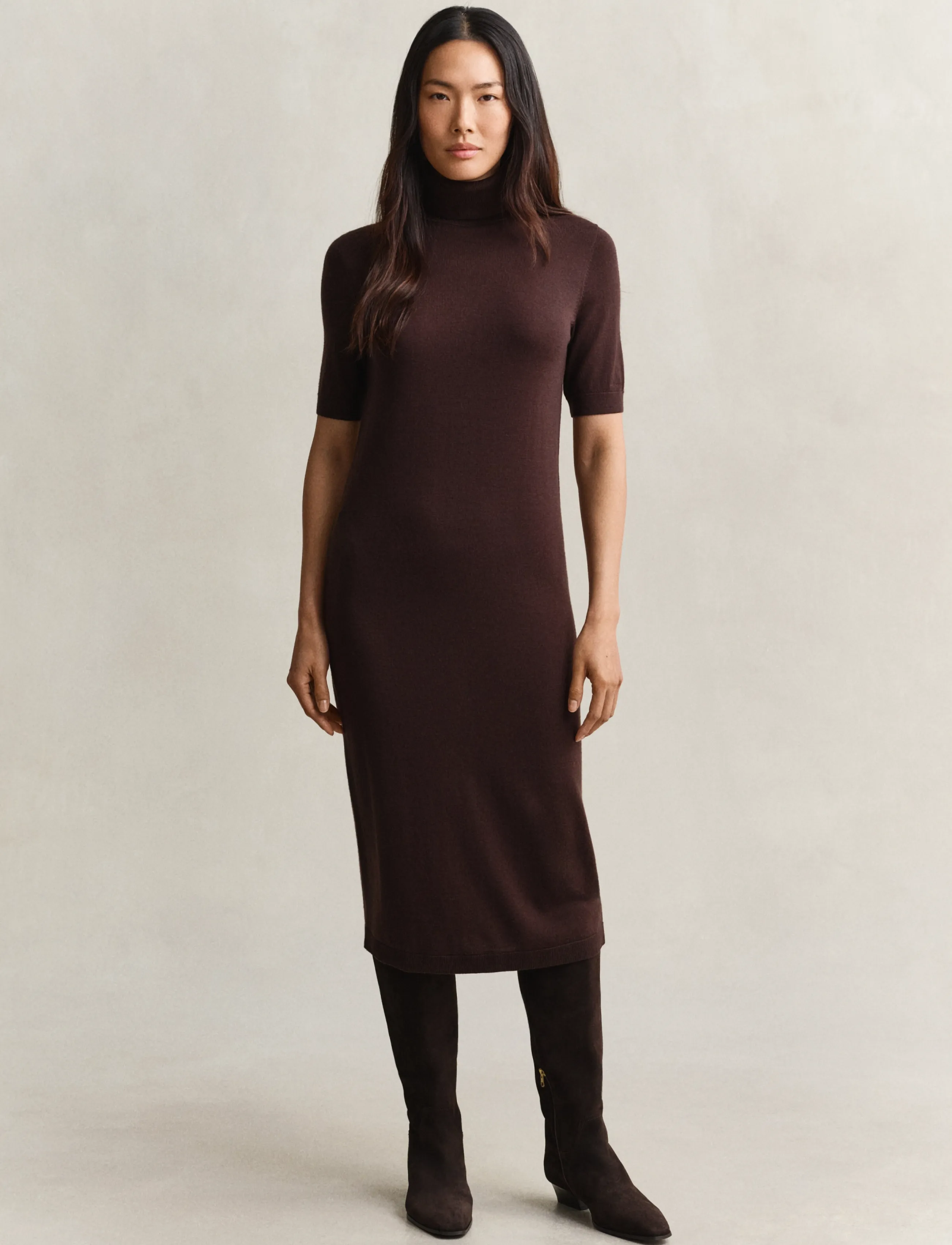 Gant MERINO DRESS - Dresses - DEEP BROWN / brown