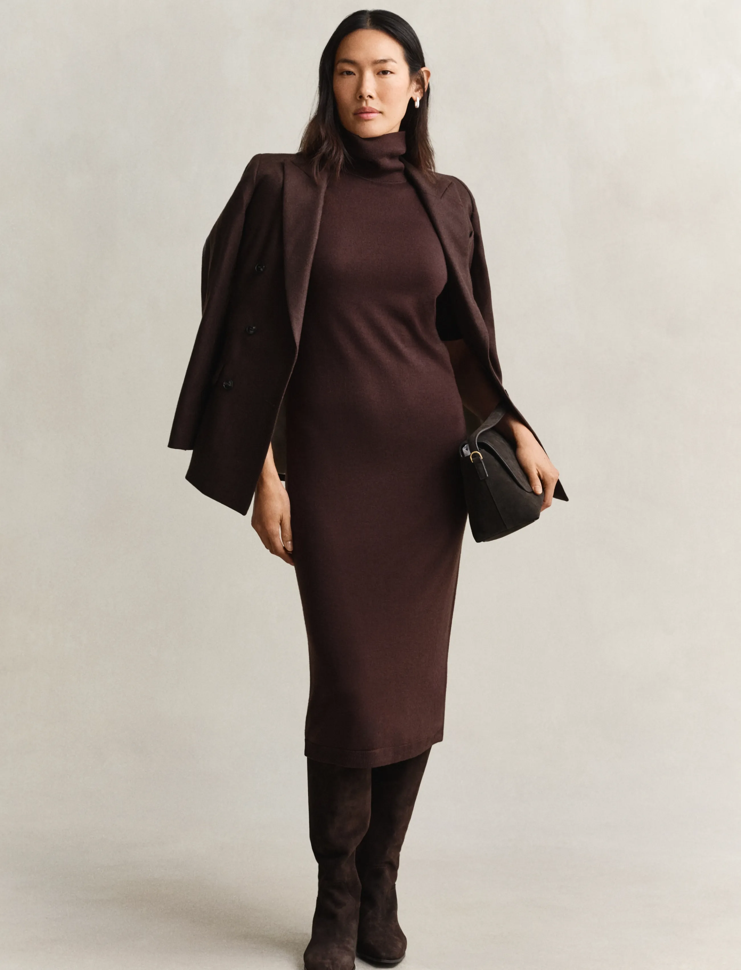 Gant - MERINO DRESS - midikleidid - deep brown - 3