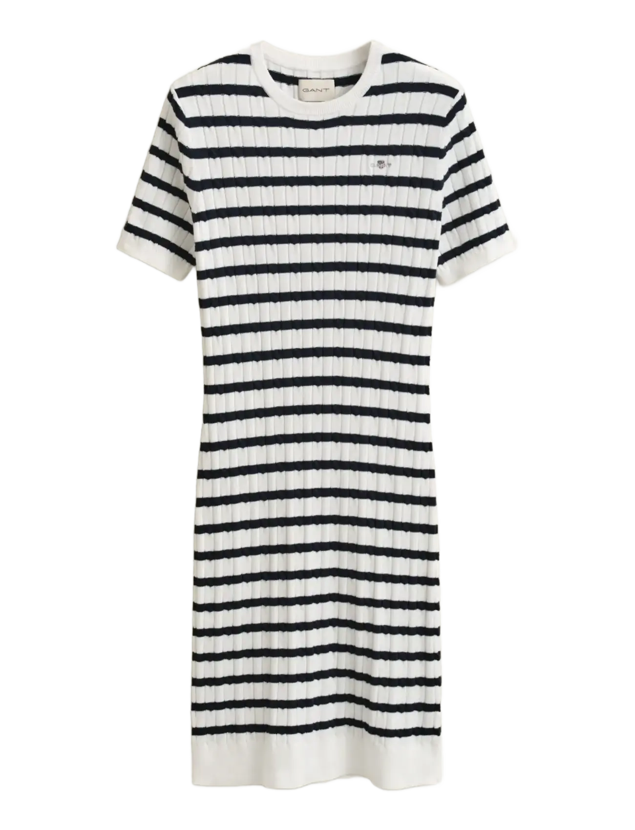 Gant STRETCH COTTON CABLE SS DRESS - GANT - EGGSHELL / multi