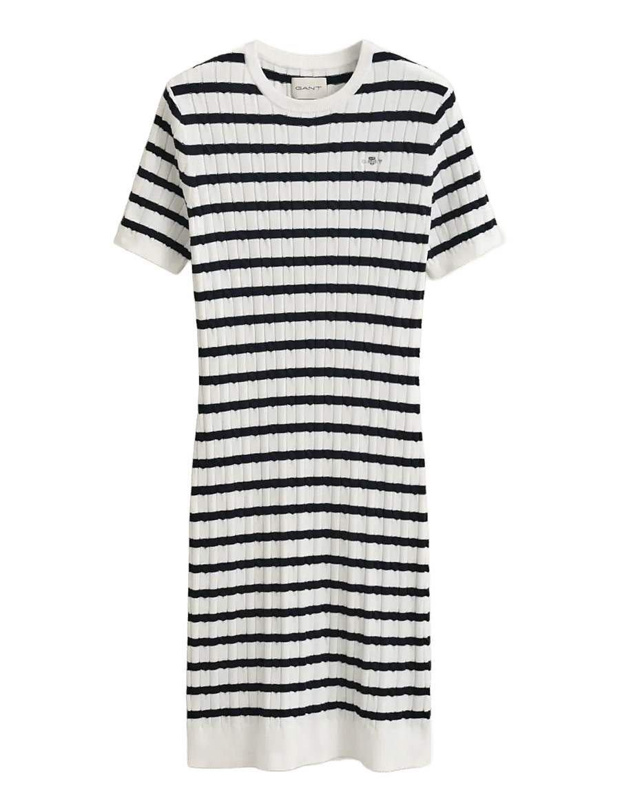 Gant - STRETCH COTTON CABLE SS DRESS - strickkleider - eggshell - 1