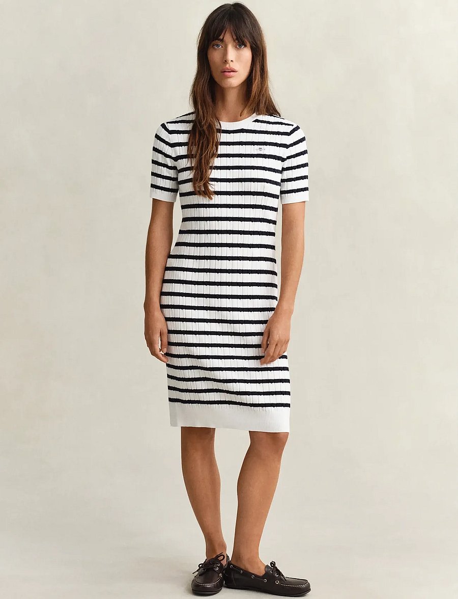 Gant - STRETCH COTTON CABLE SS DRESS - strickkleider - eggshell - 0