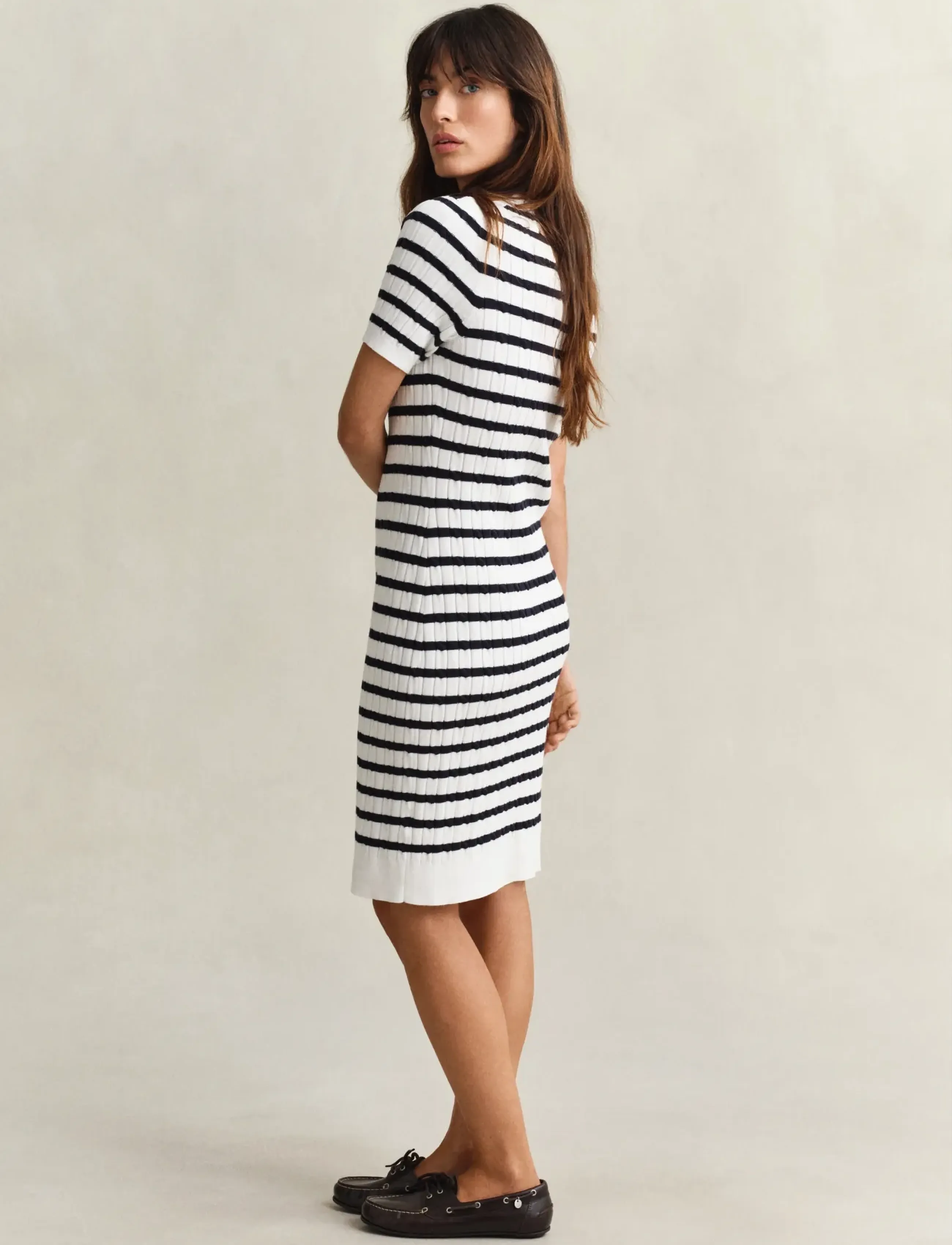 Gant - STRETCH COTTON CABLE SS DRESS - strikkjoler - eggshell - 3