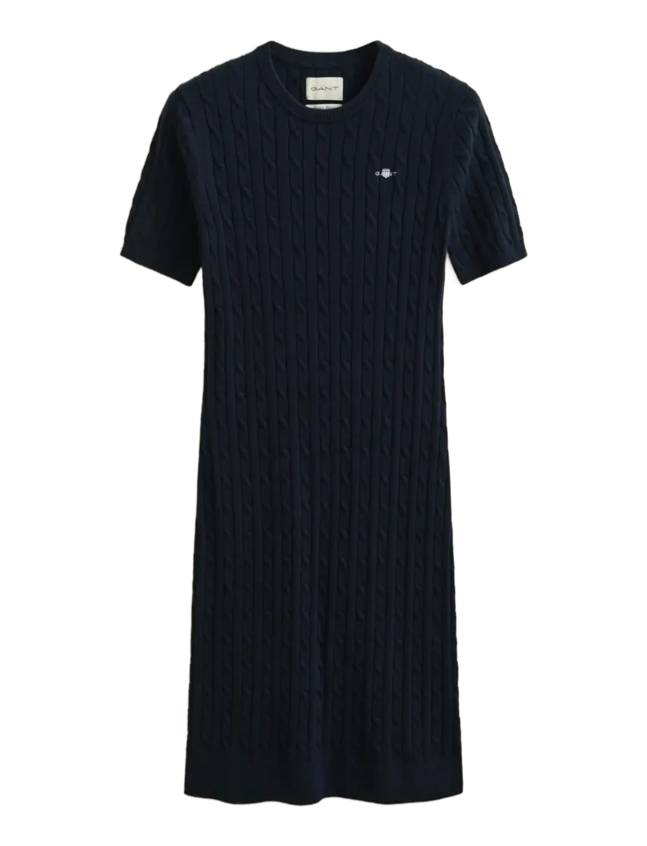 STRETCH COTTON CABLE SS DRESS - EVENING BLUE