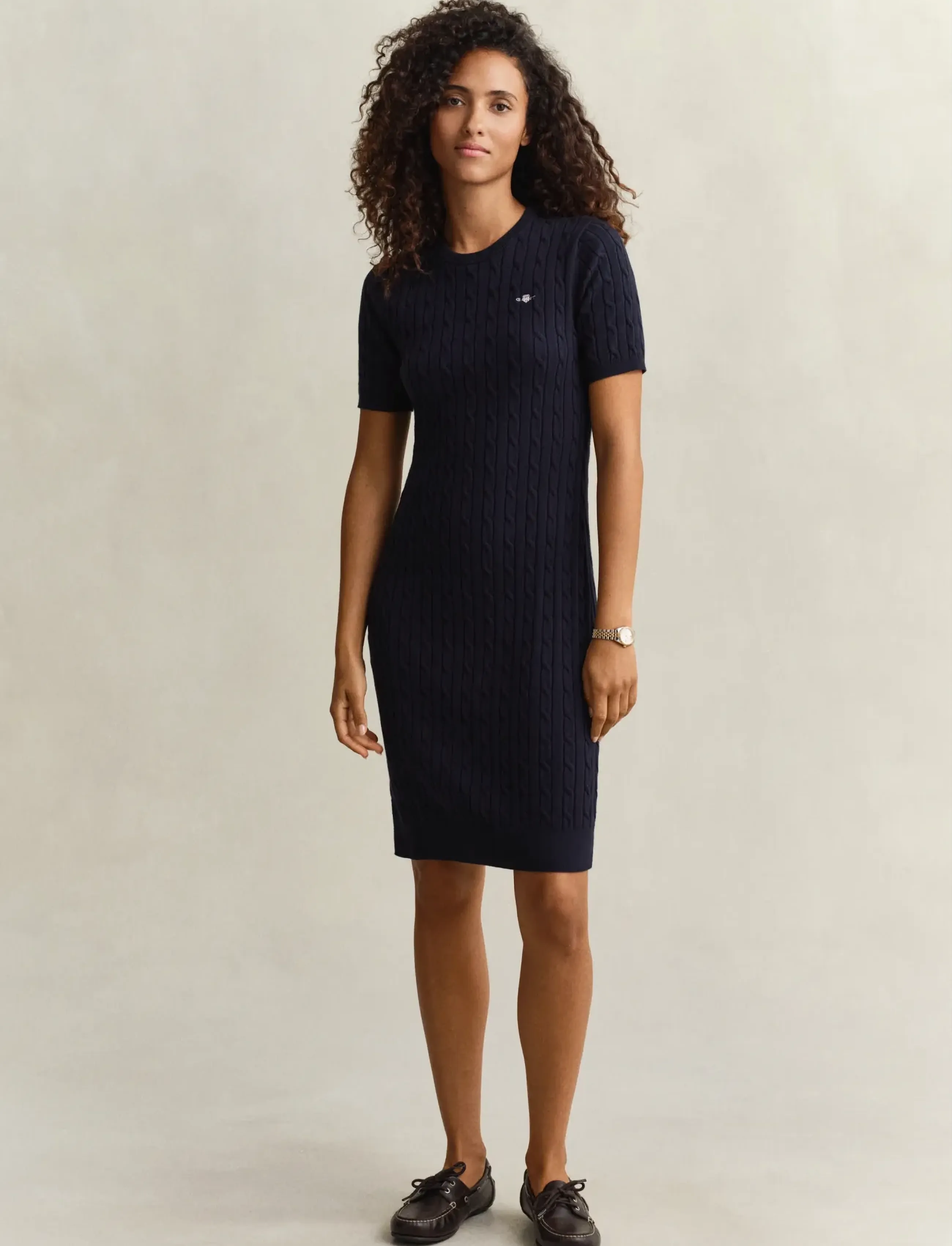 Gant Stretch Cotton Cable Ss Dress, XS, Dresses, Marineblau - Knee-length & Midi, Frauen