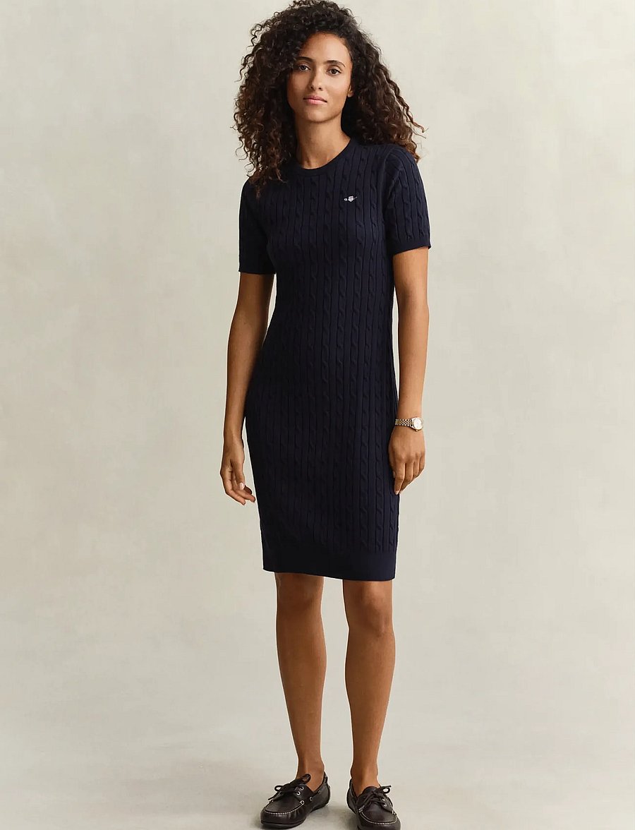 Gant - STRETCH COTTON CABLE SS DRESS - strickkleider - evening blue - 0